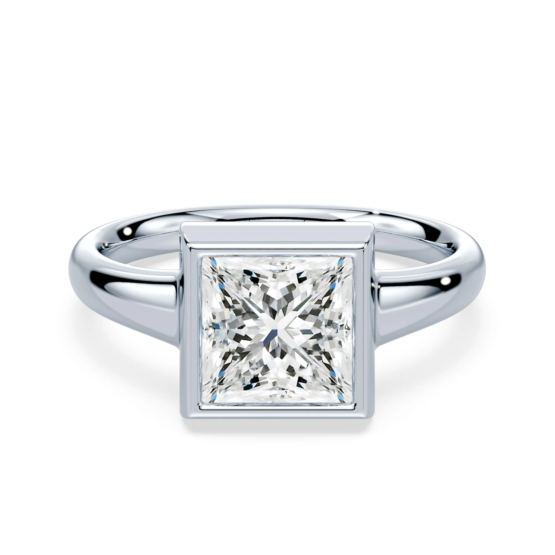 Princess Cut Low Wide Bezel Ring