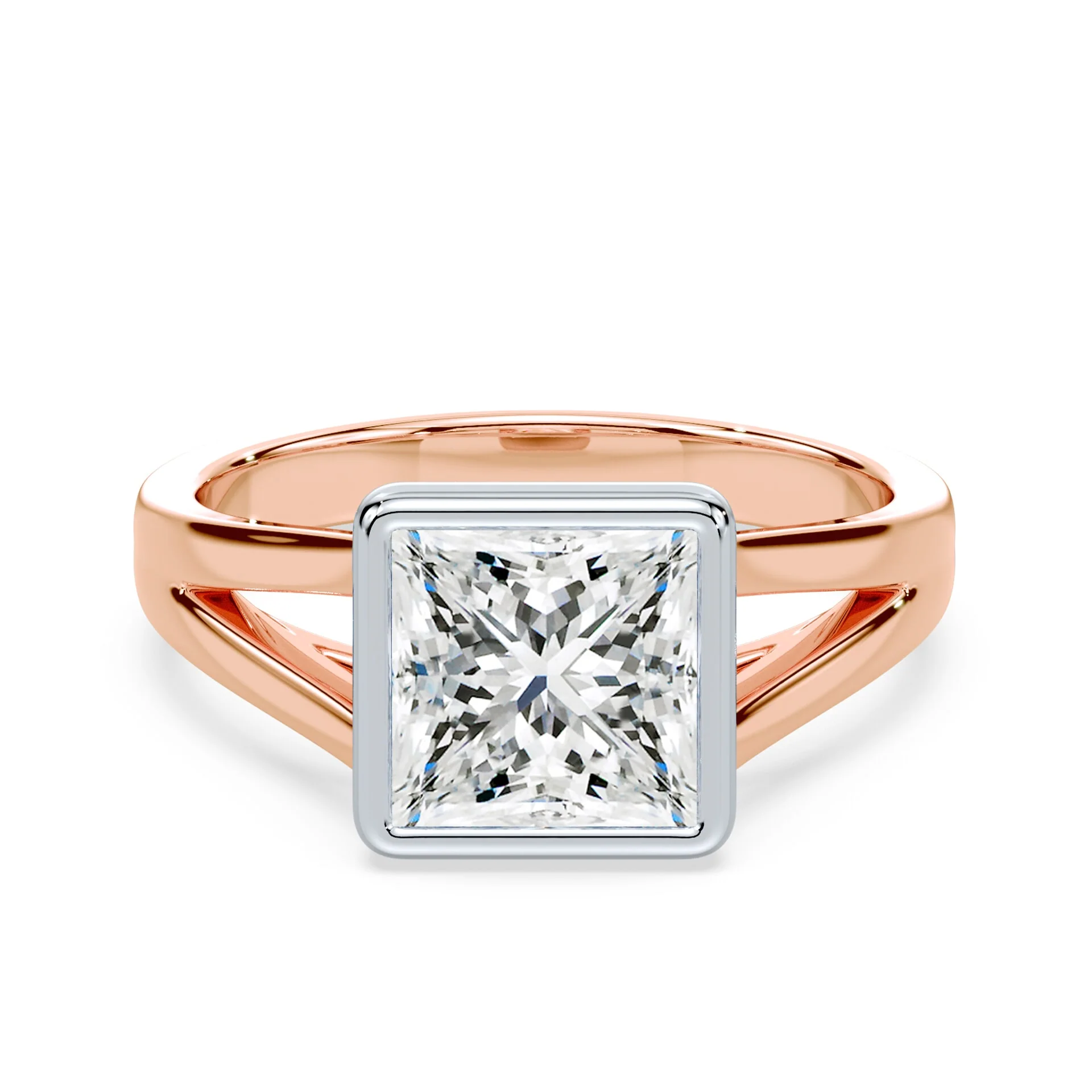 Princess Cut Split Cathedral Bezel Ring