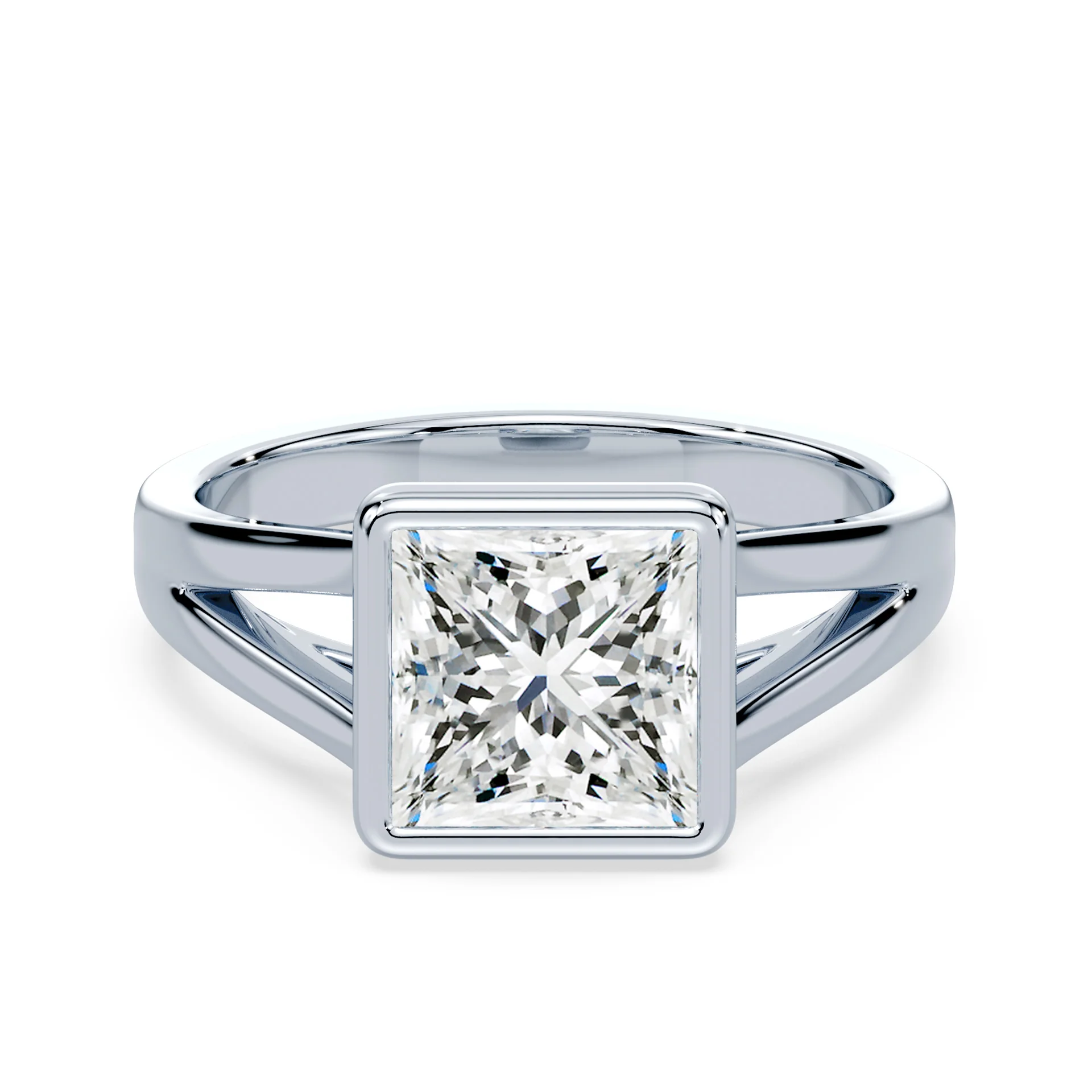 Princess Cut Split Cathedral Bezel Ring