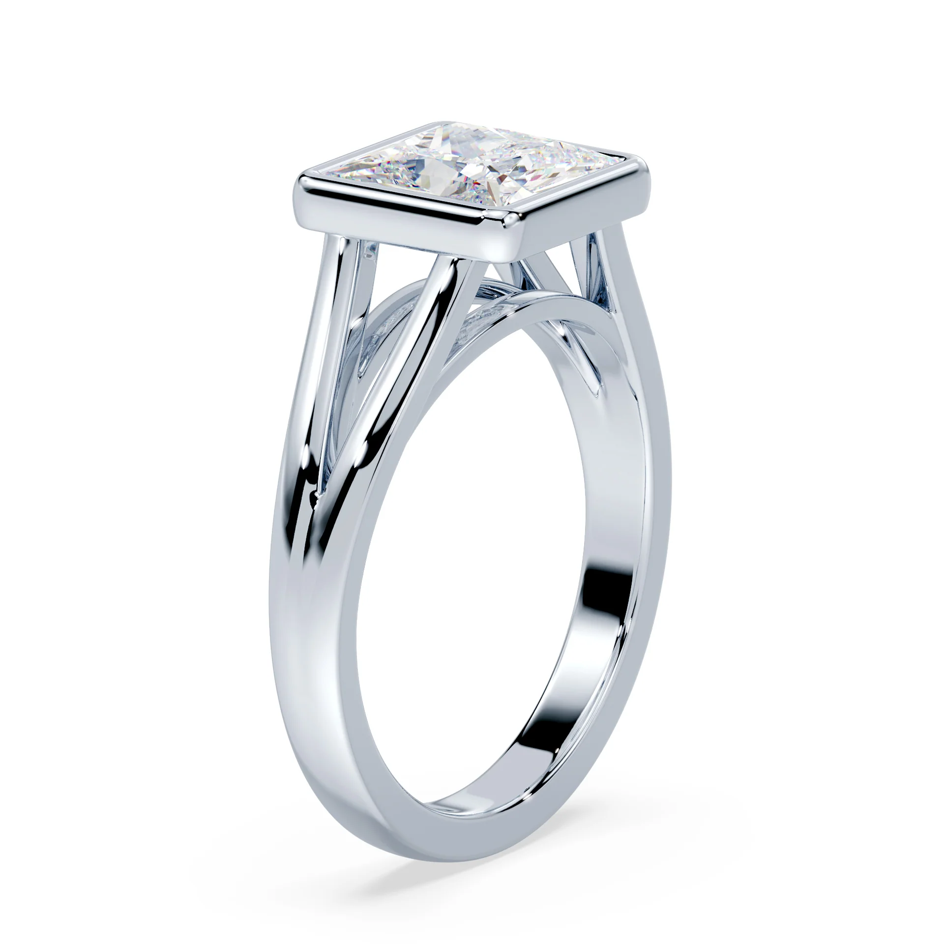 Princess Cut Split Cathedral Bezel Ring - Image 2