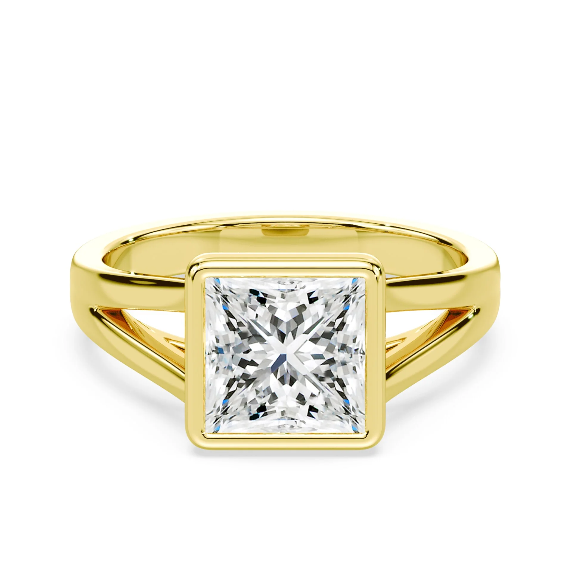Princess Cut Split Cathedral Bezel Ring