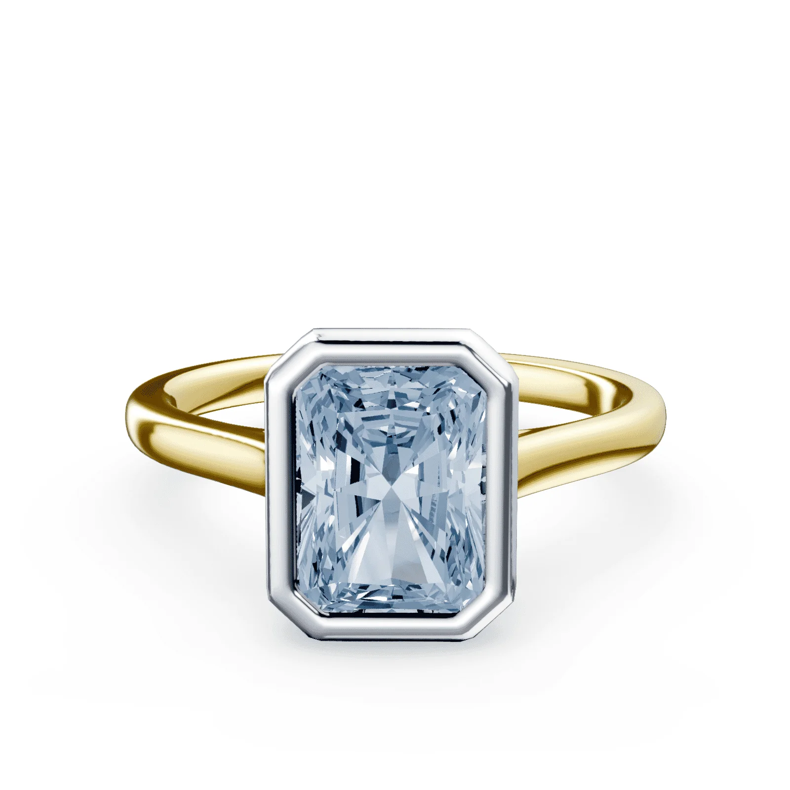 Radiant Cut Cathedral Bezel Blue Diamond Ring