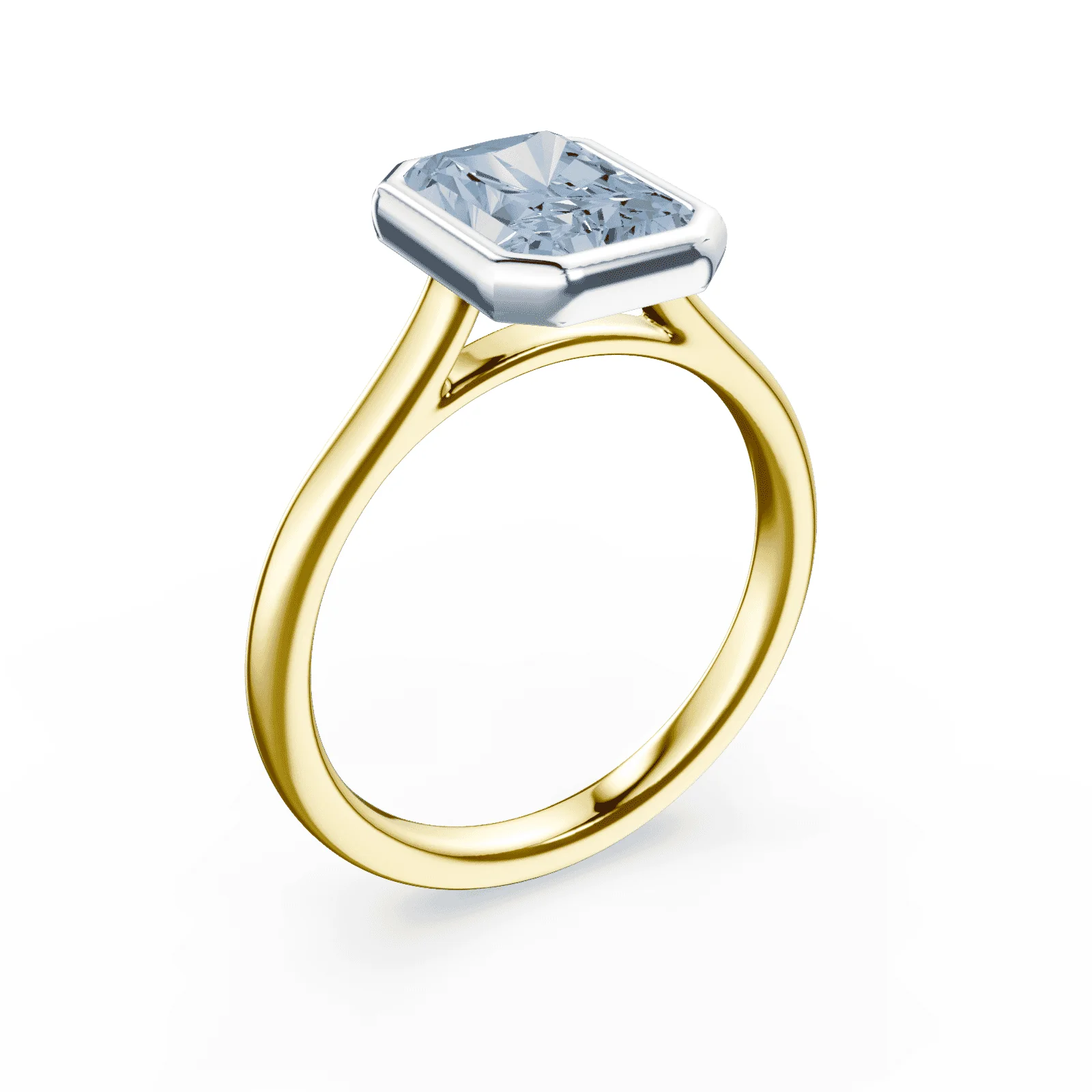 Radiant Cut Cathedral Bezel Blue Diamond Ring - Image 2