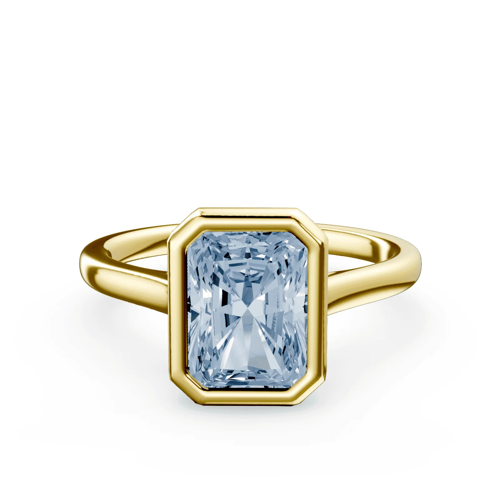 Radiant Cut Cathedral Bezel Blue Diamond Ring