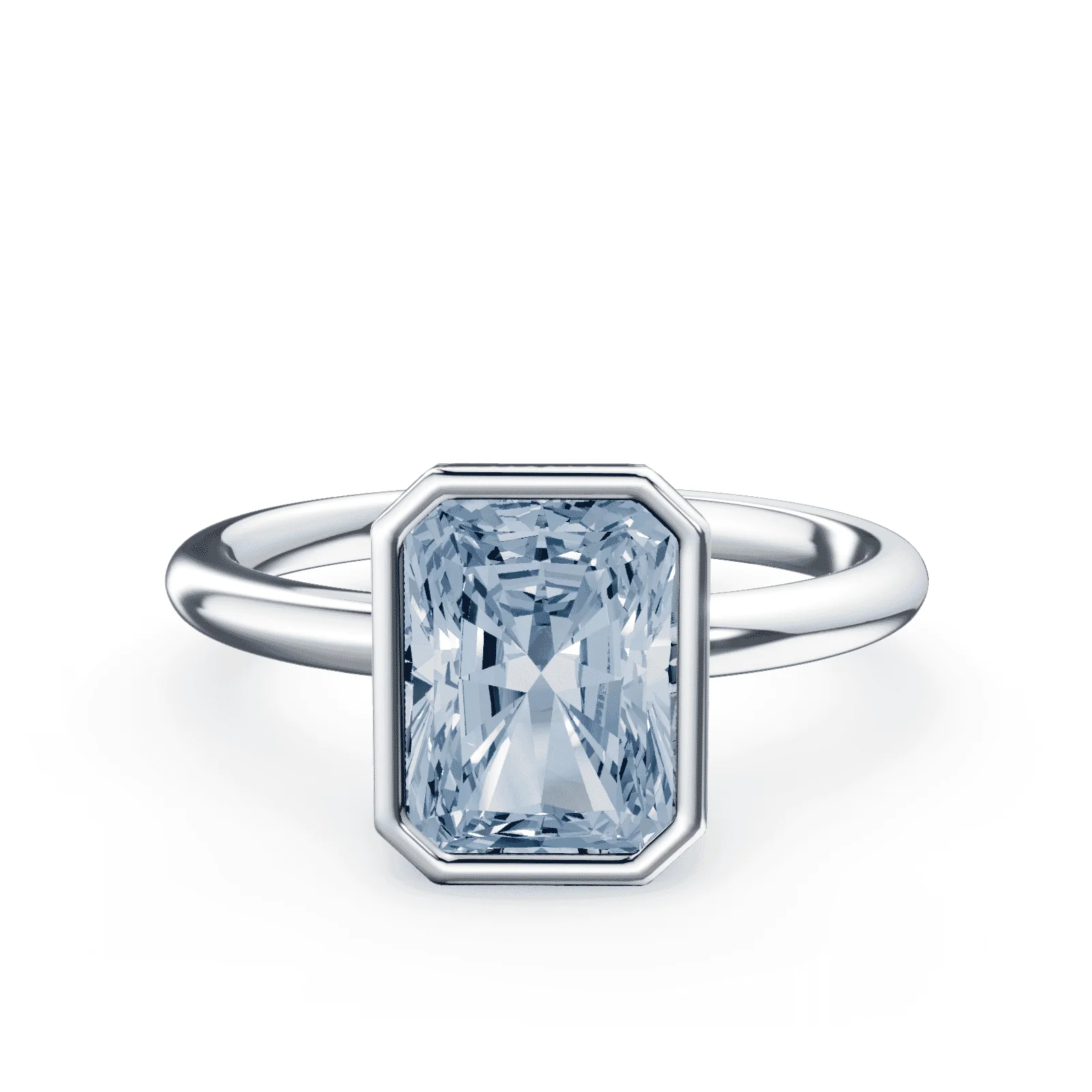 Radiant Cut Bezel Blue Diamond Ring