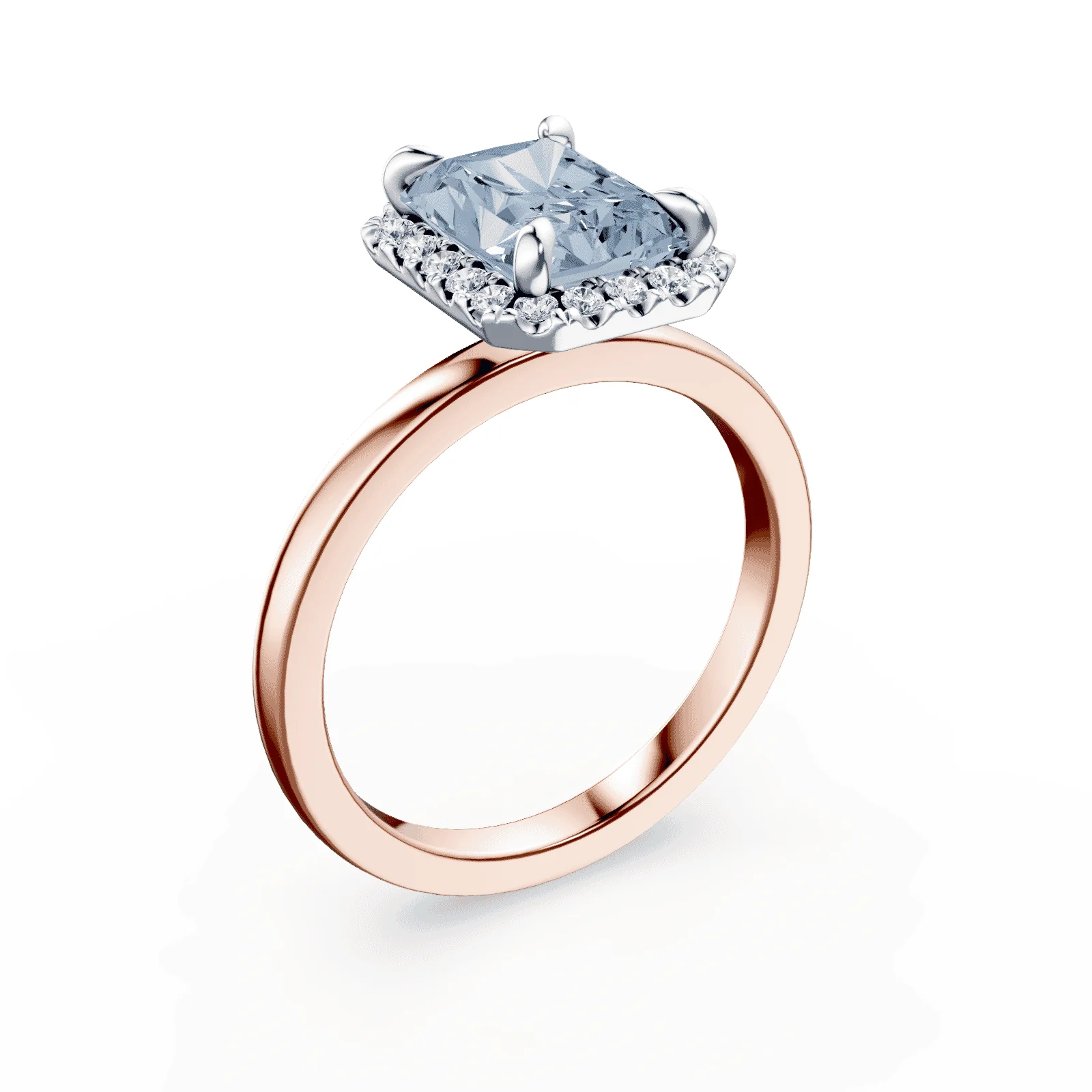Radiant Cut Halo Blue Diamond Ring - Image 2