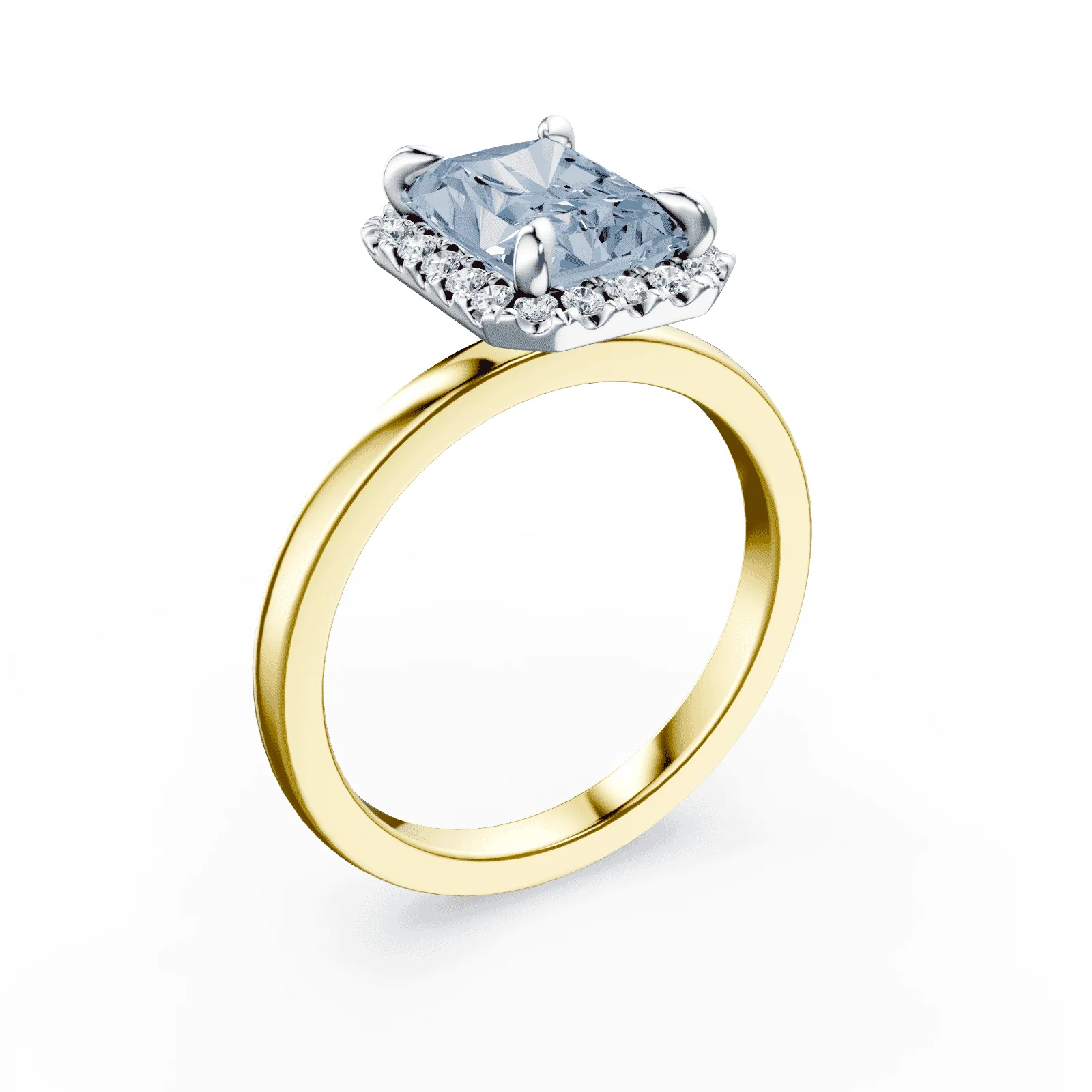 Radiant Cut Halo Blue Diamond Ring - Image 2