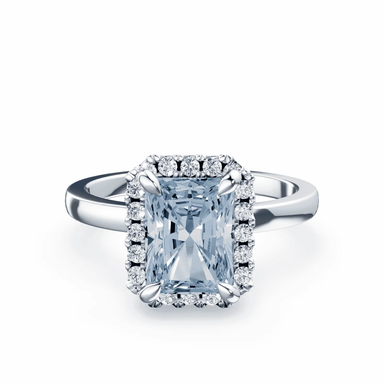 Radiant Cut Halo Blue Diamond Ring