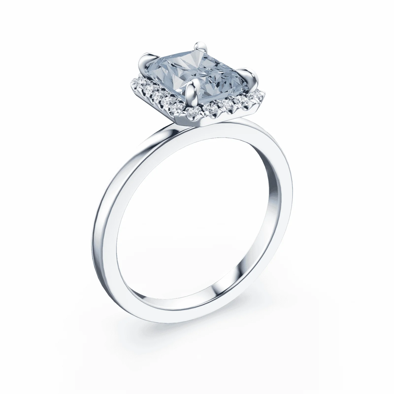 Radiant Cut Halo Blue Diamond Ring - Image 2