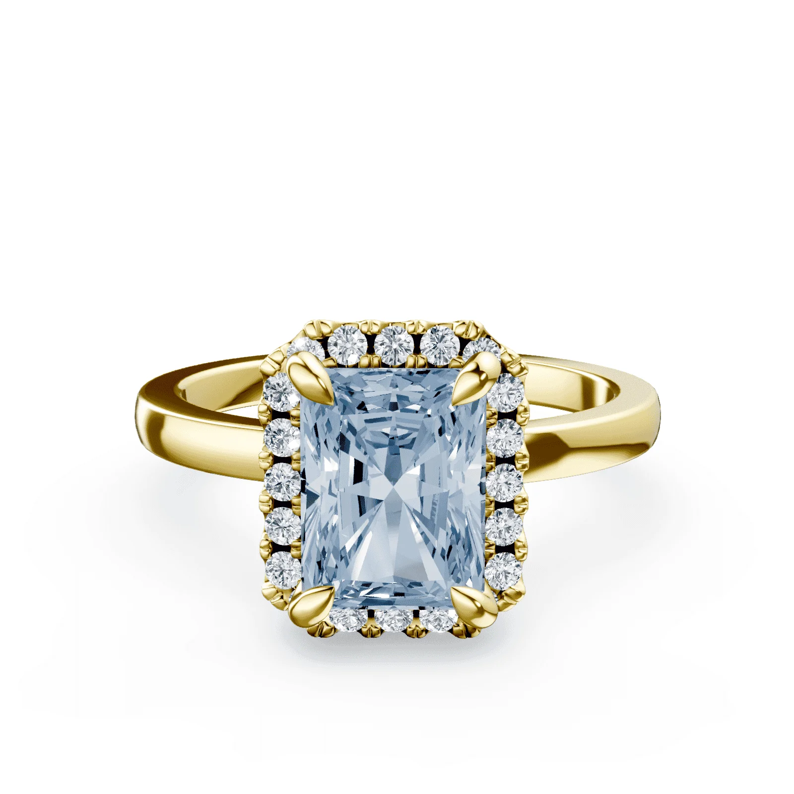 Radiant Cut Halo Blue Diamond Ring