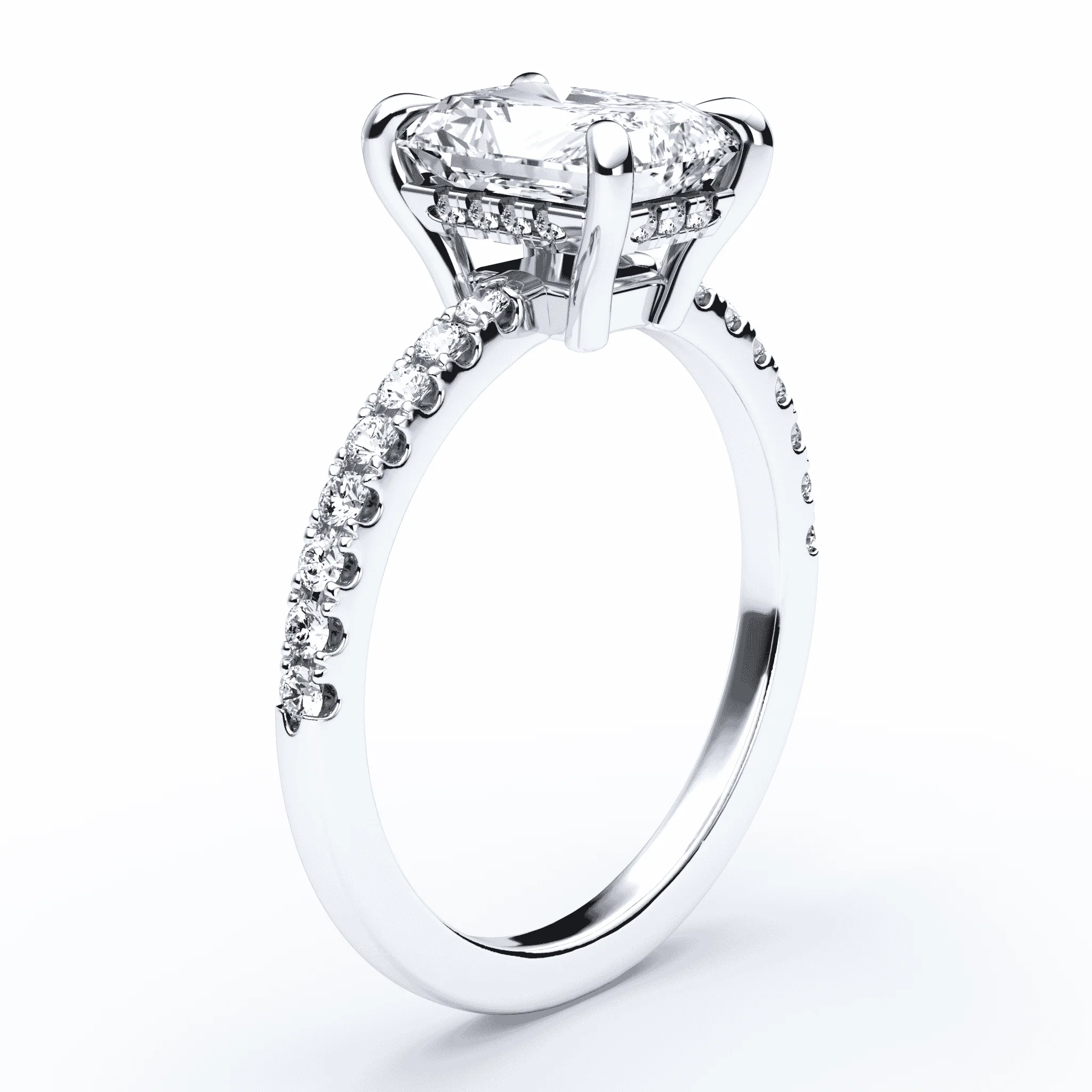 Radiant Cut Low Hidden Halo Pave Ring - Image 2