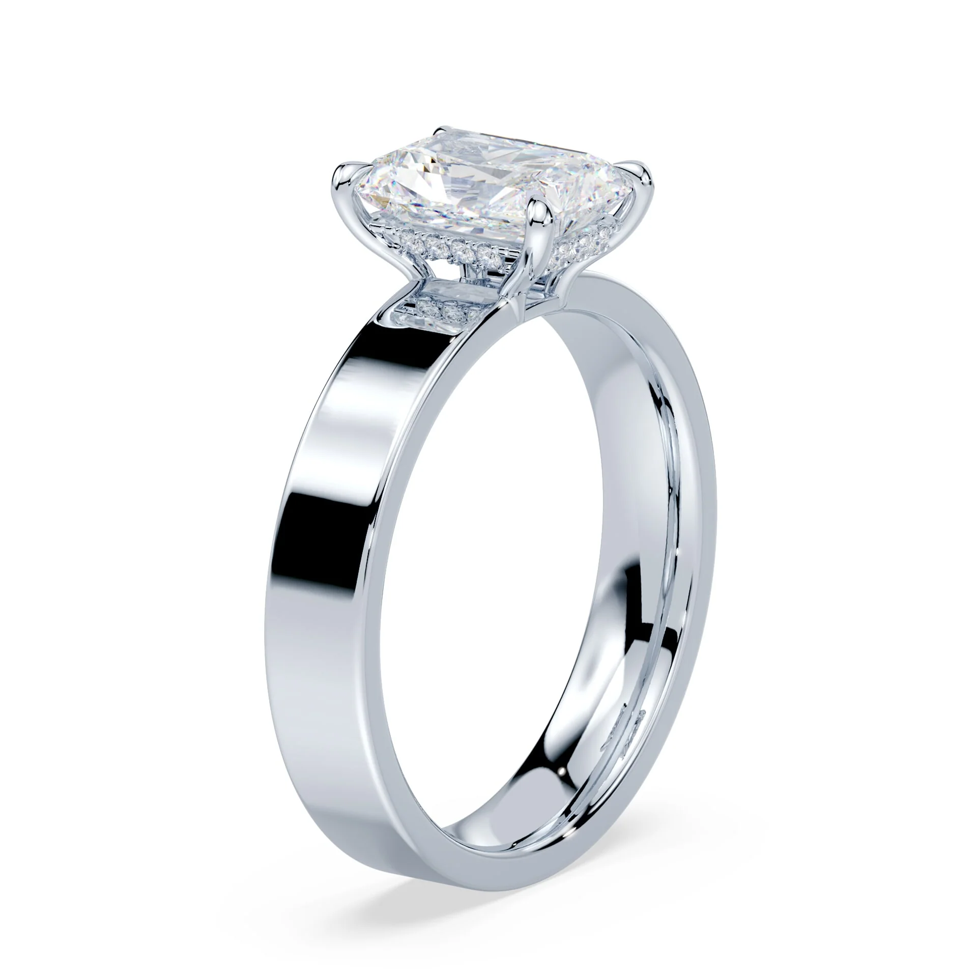 Radiant Cut Low Hidden Halo Wide Ring - Image 2
