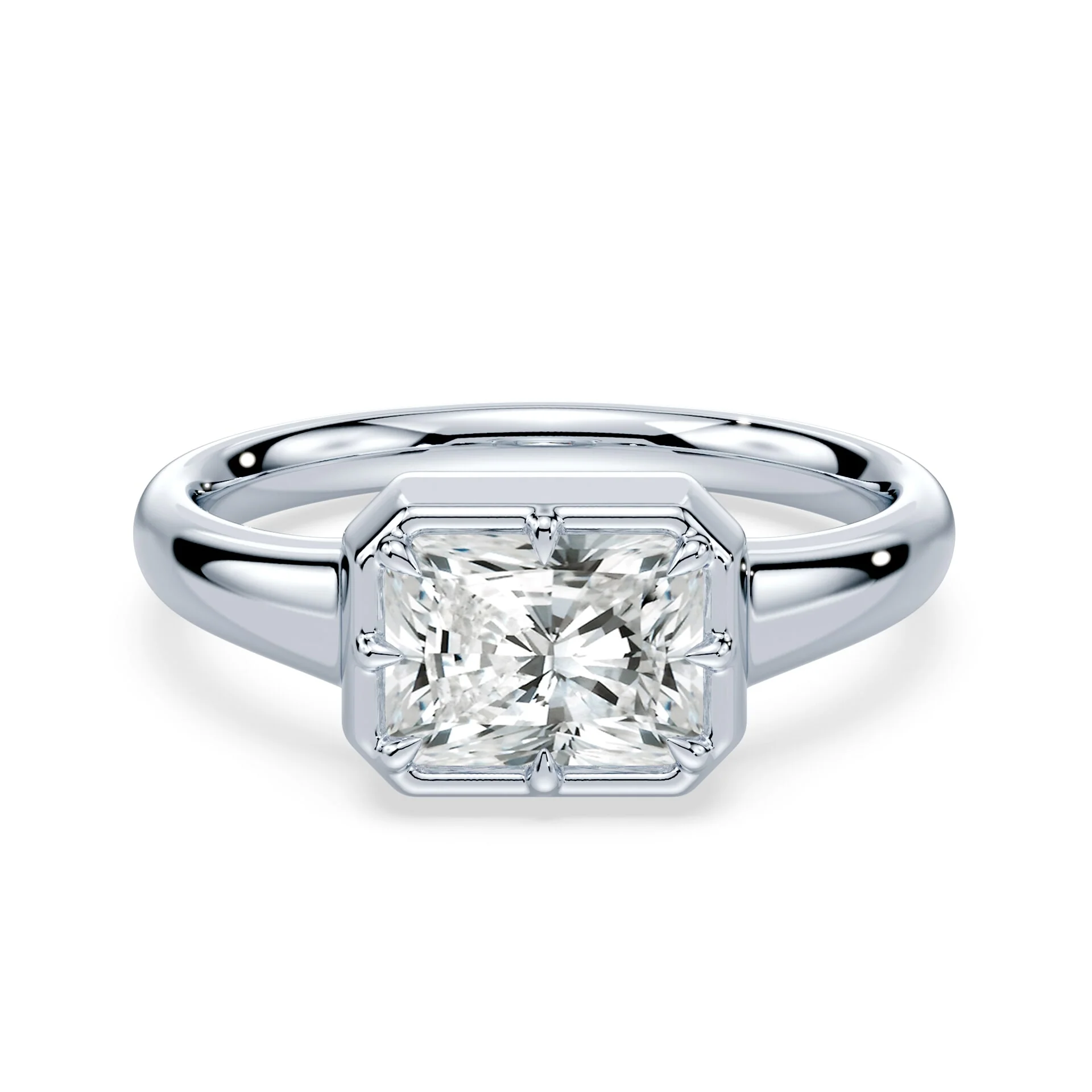 Radiant Cut East West Button Back Ring