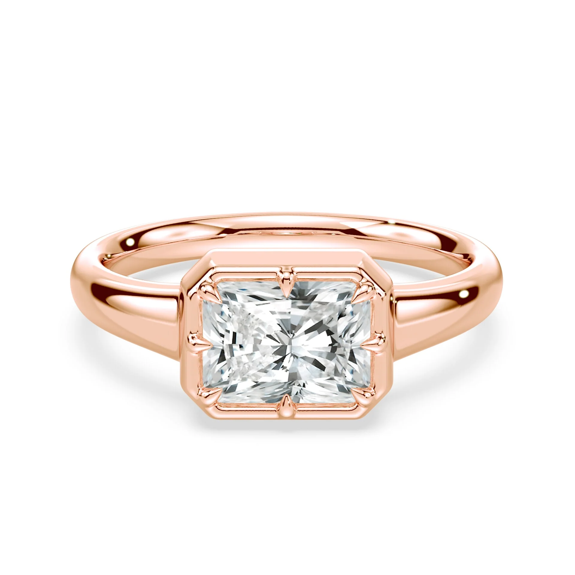 Radiant Cut East West Button Back Ring