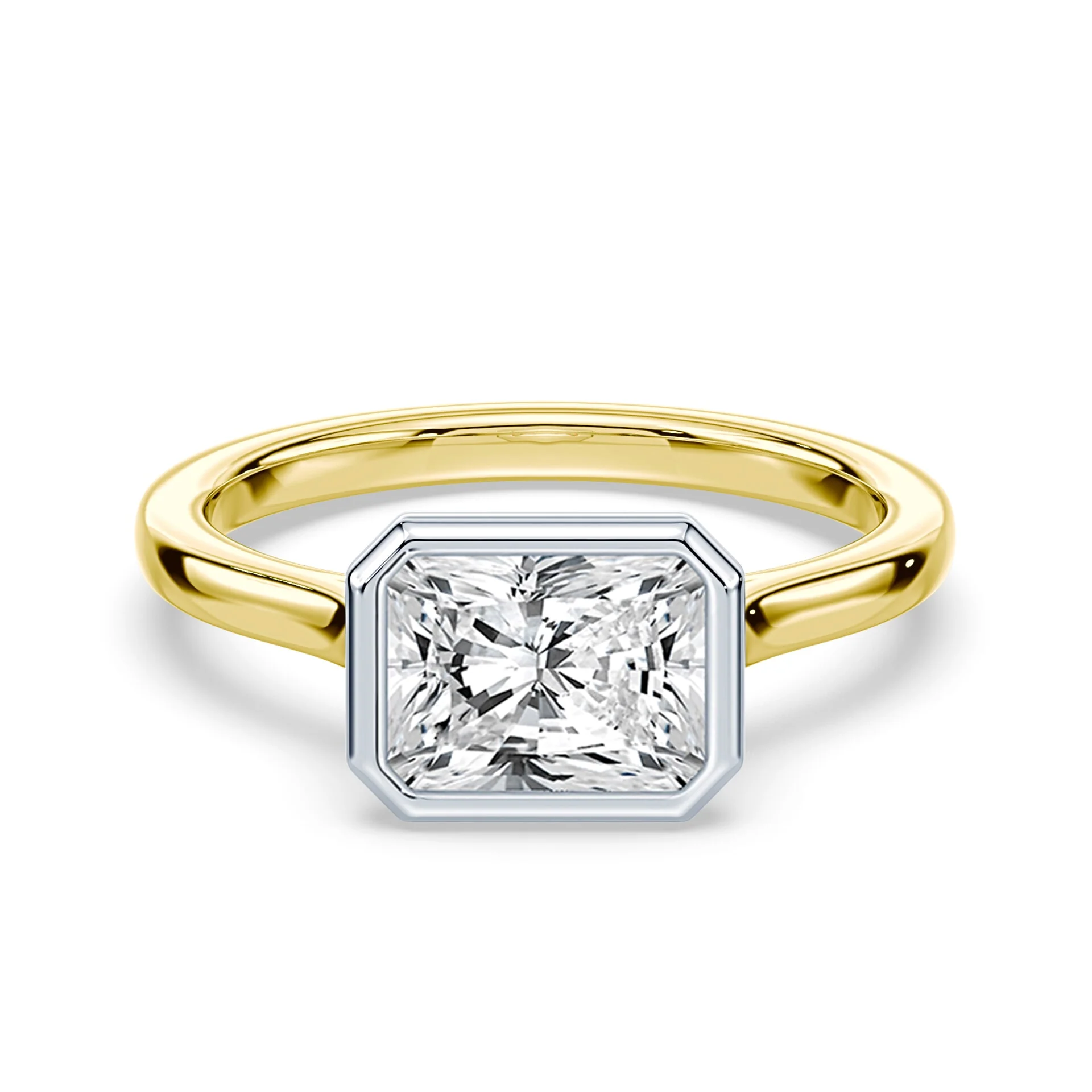 Radiant Cut East-West Cathedral Bezel