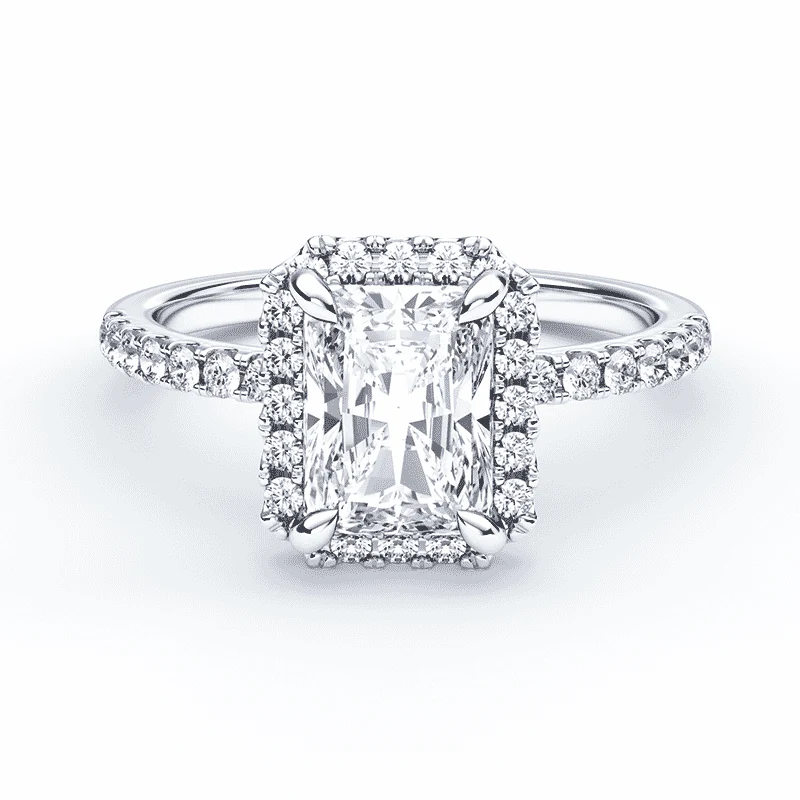 Radiant Cut Simple Halo Pave Ring