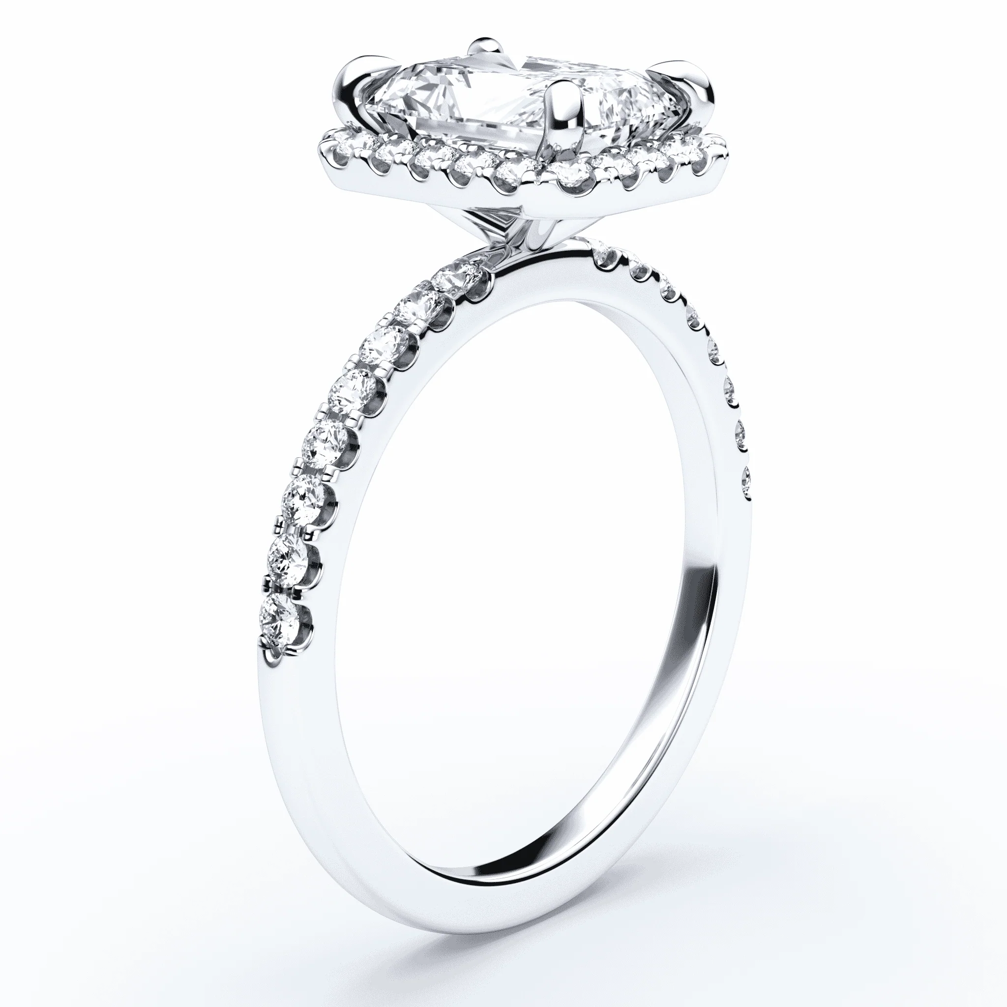 Radiant Cut Simple Halo Pave Ring - Image 2