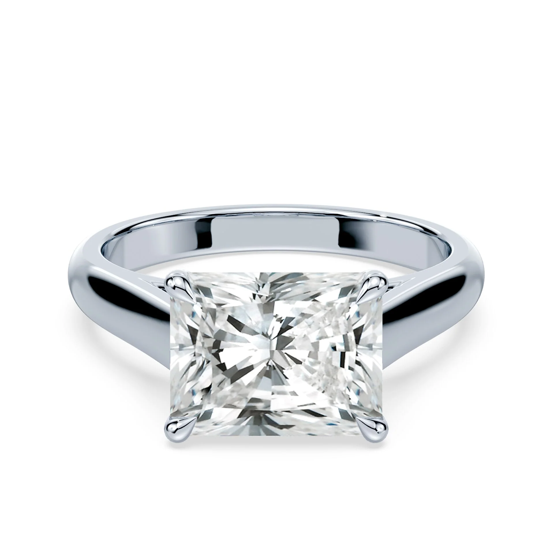East-West Radiant Cut Cathedral Ring
