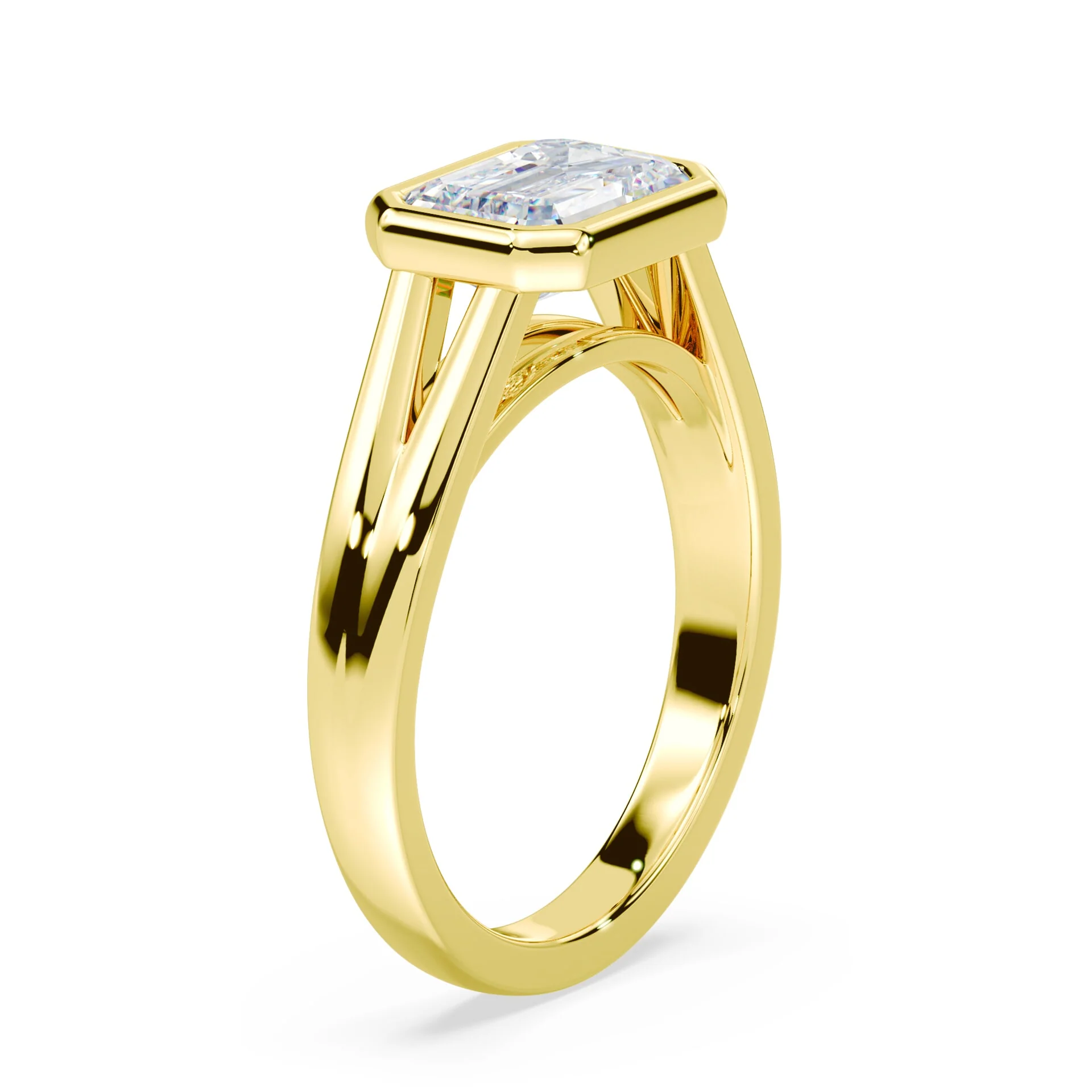 Radiant Cut East-West Split Cathedral Bezel Ring - Image 2