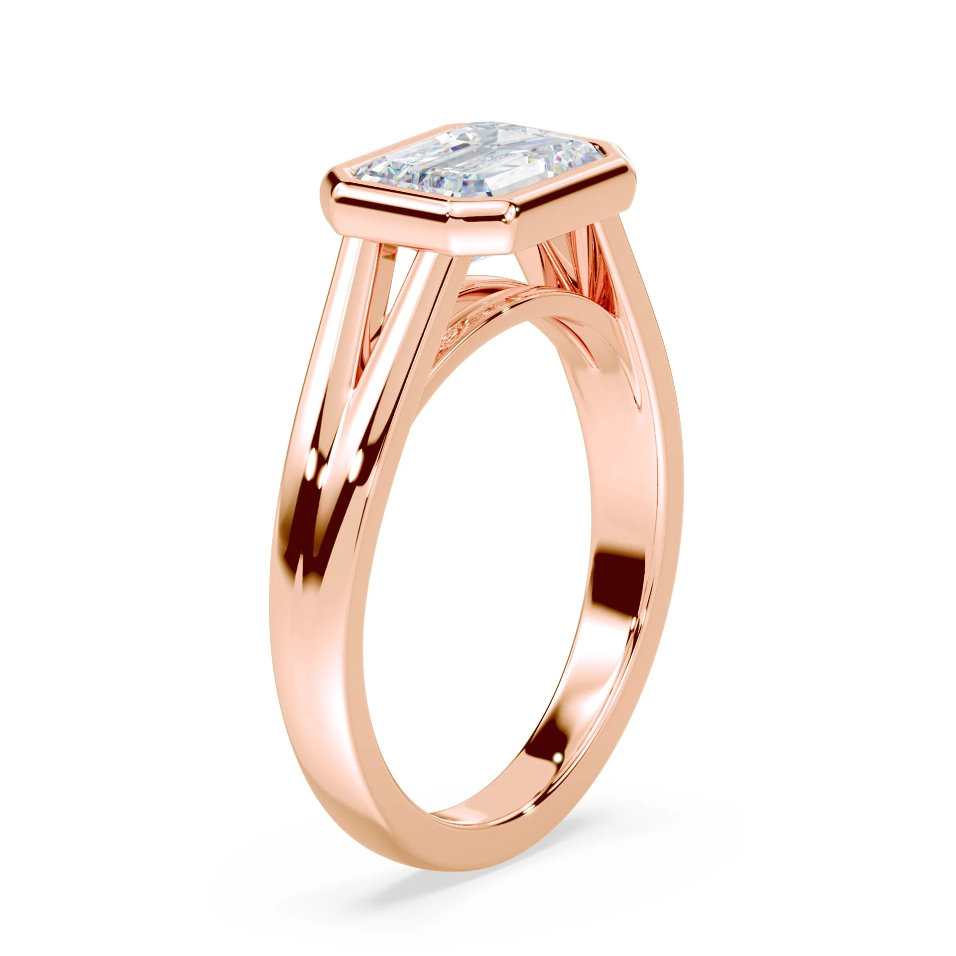 Radiant Cut East-West Split Cathedral Bezel Ring - Image 2