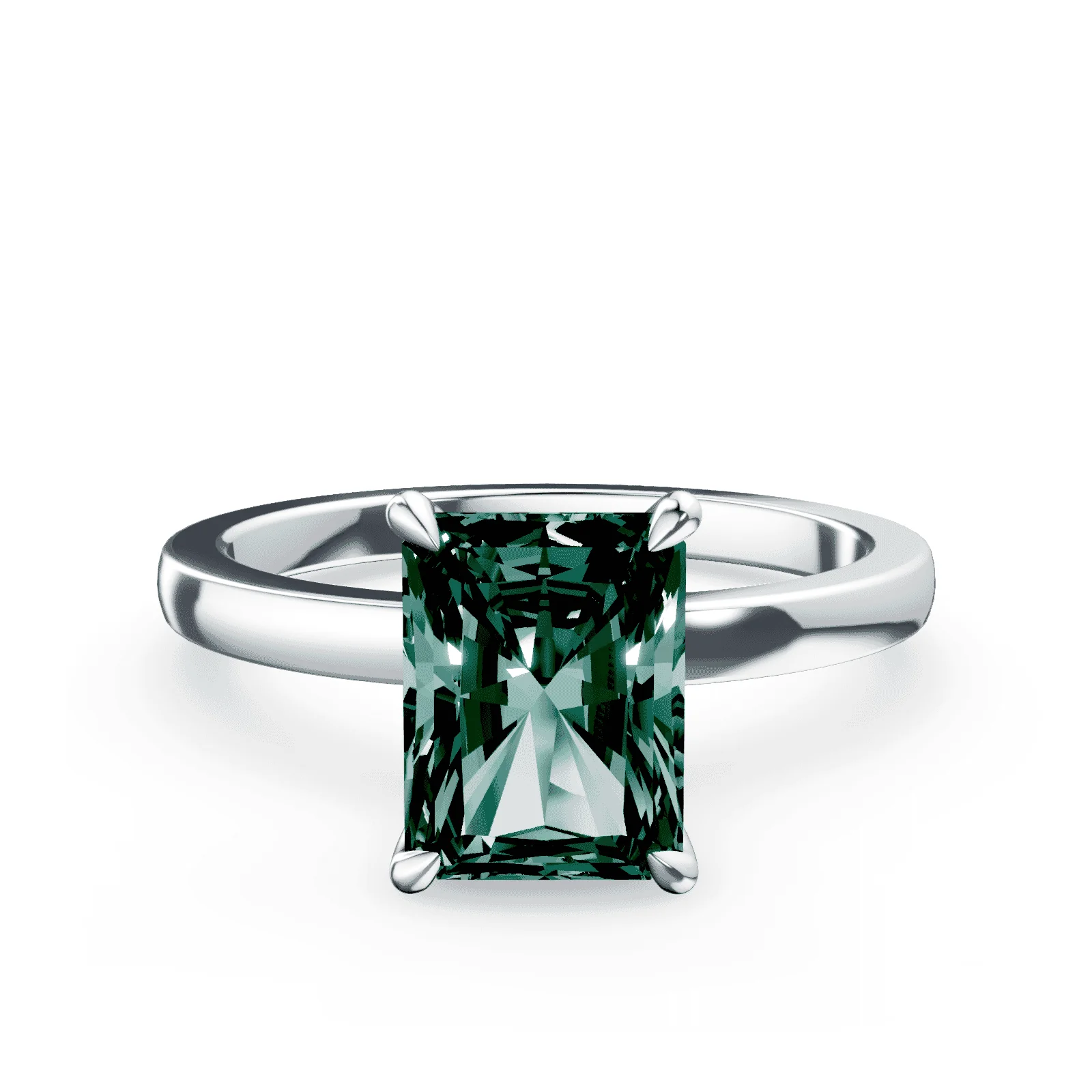Radiant Cut Green Diamond Ring