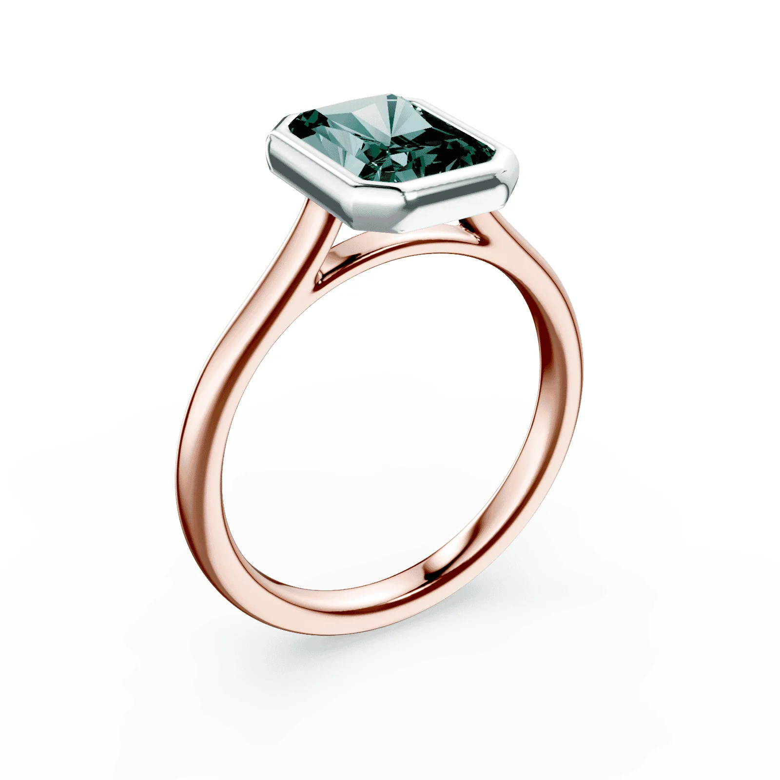 Radiant Cut Cathedral Bezel Green Diamond Ring - Image 2