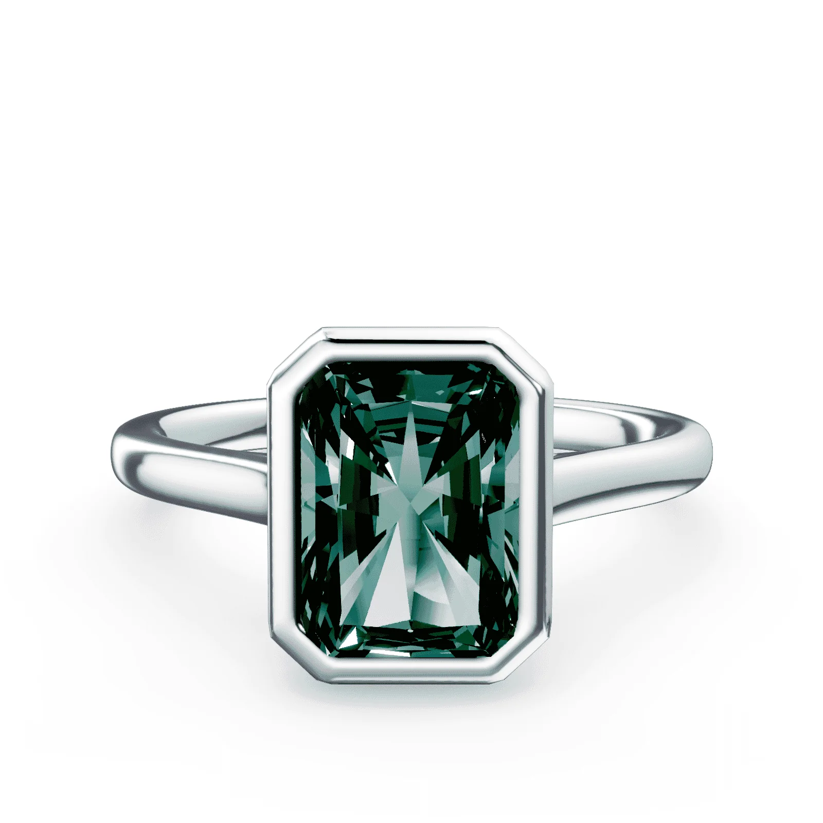 Radiant Cut Cathedral Bezel Green Diamond Ring