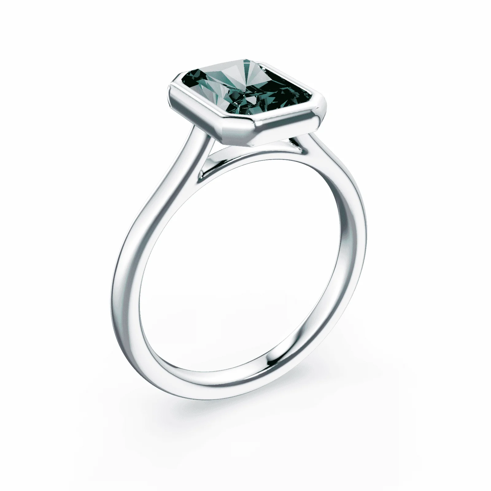 Radiant Cut Cathedral Bezel Green Diamond Ring - Image 2