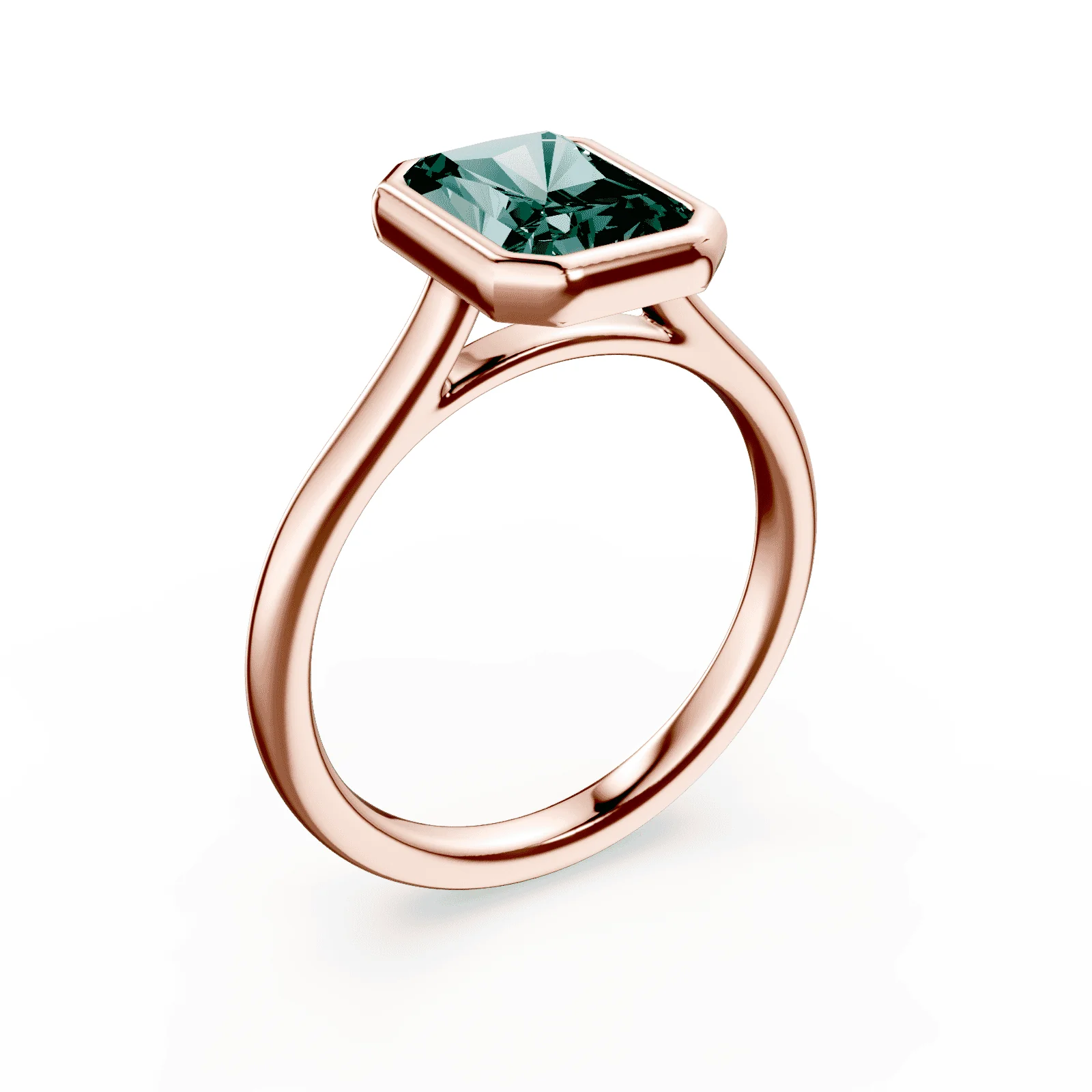 Radiant Cut Cathedral Bezel Green Diamond Ring - Image 2