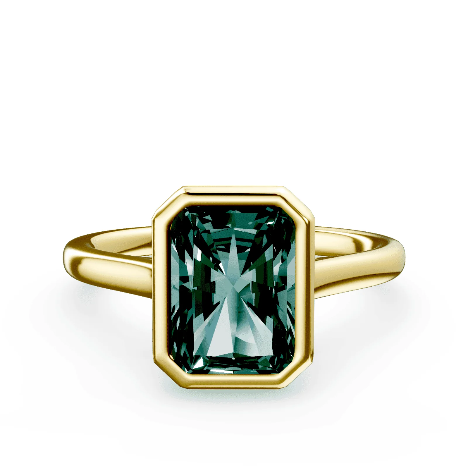Radiant Cut Cathedral Bezel Green Diamond Ring
