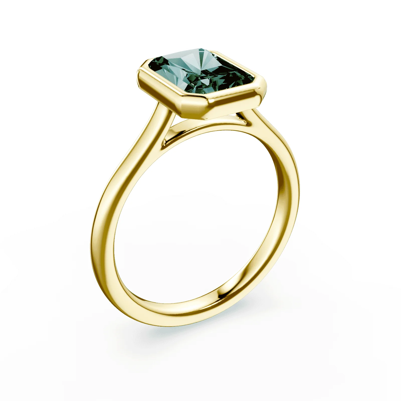 Radiant Cut Cathedral Bezel Green Diamond Ring - Image 2