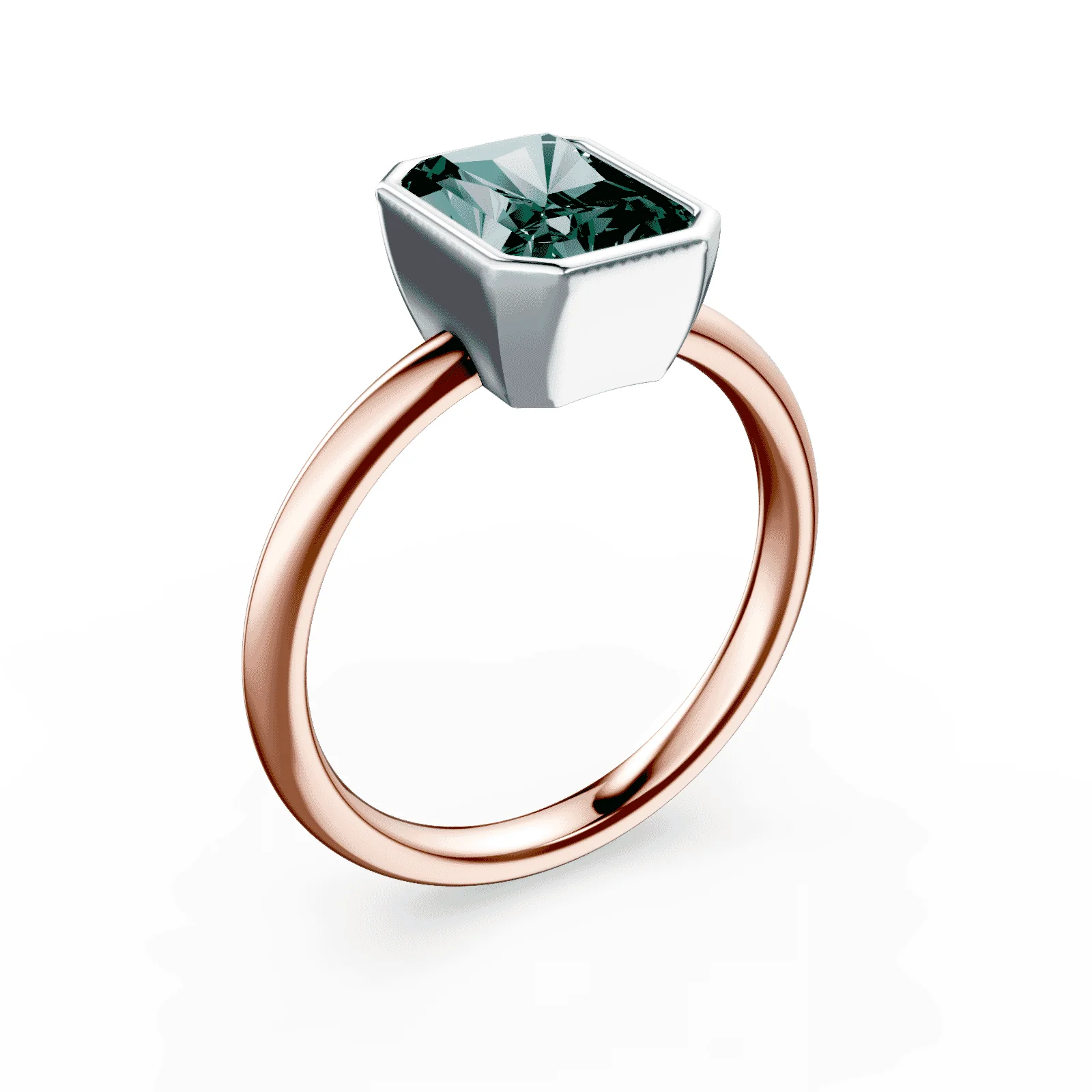 Radiant Cut Bezel Green Diamond Ring - Image 2