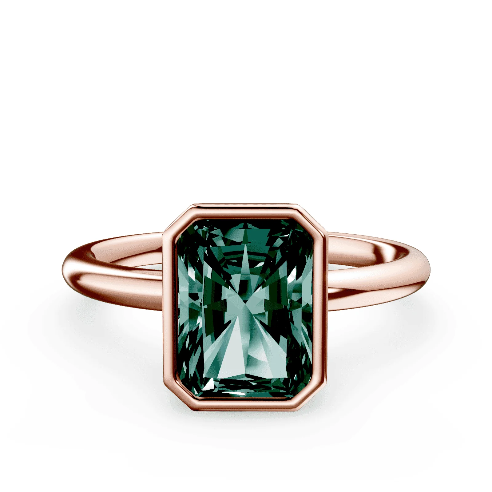 Radiant Cut Bezel Green Diamond Ring
