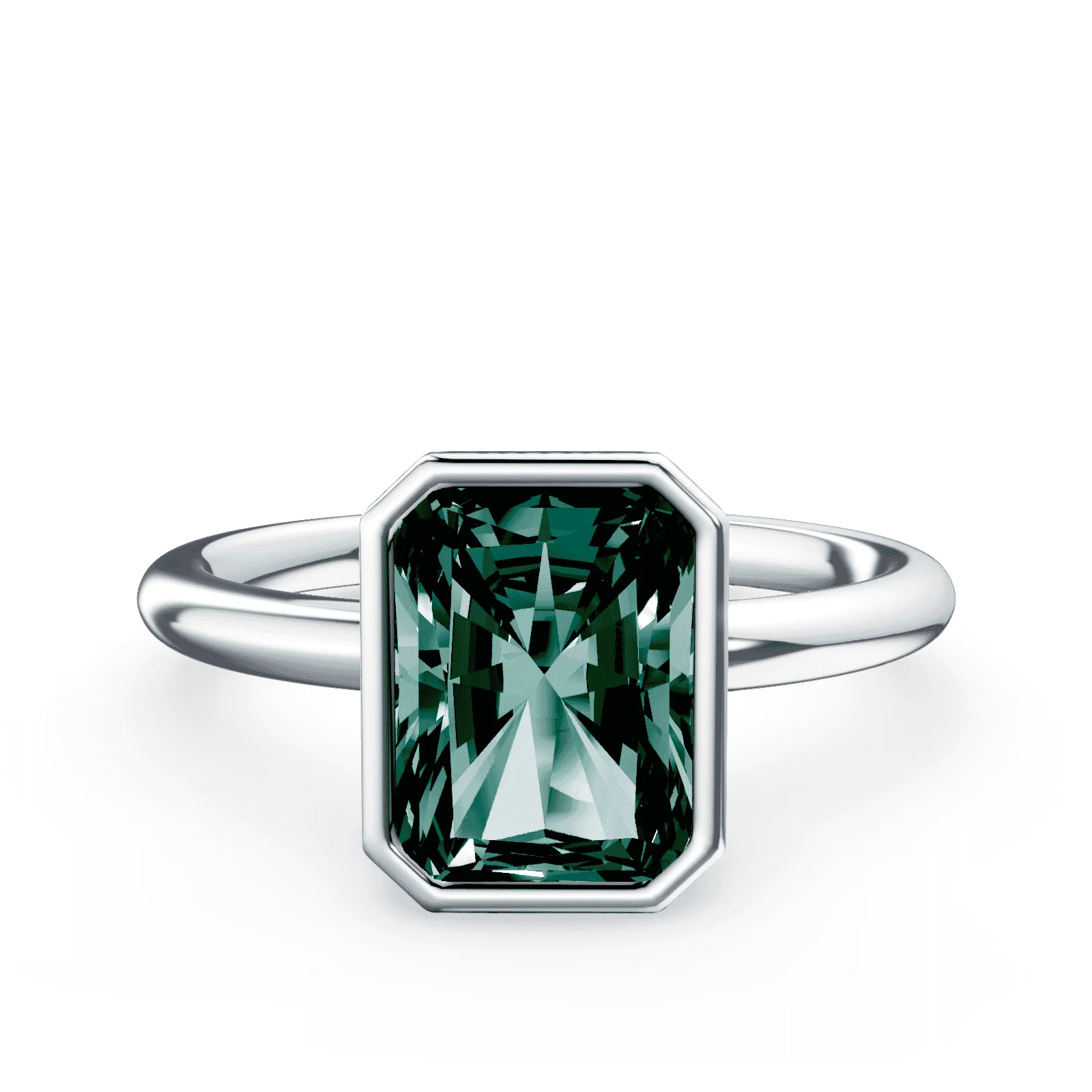 Radiant Cut Bezel Green Diamond Ring