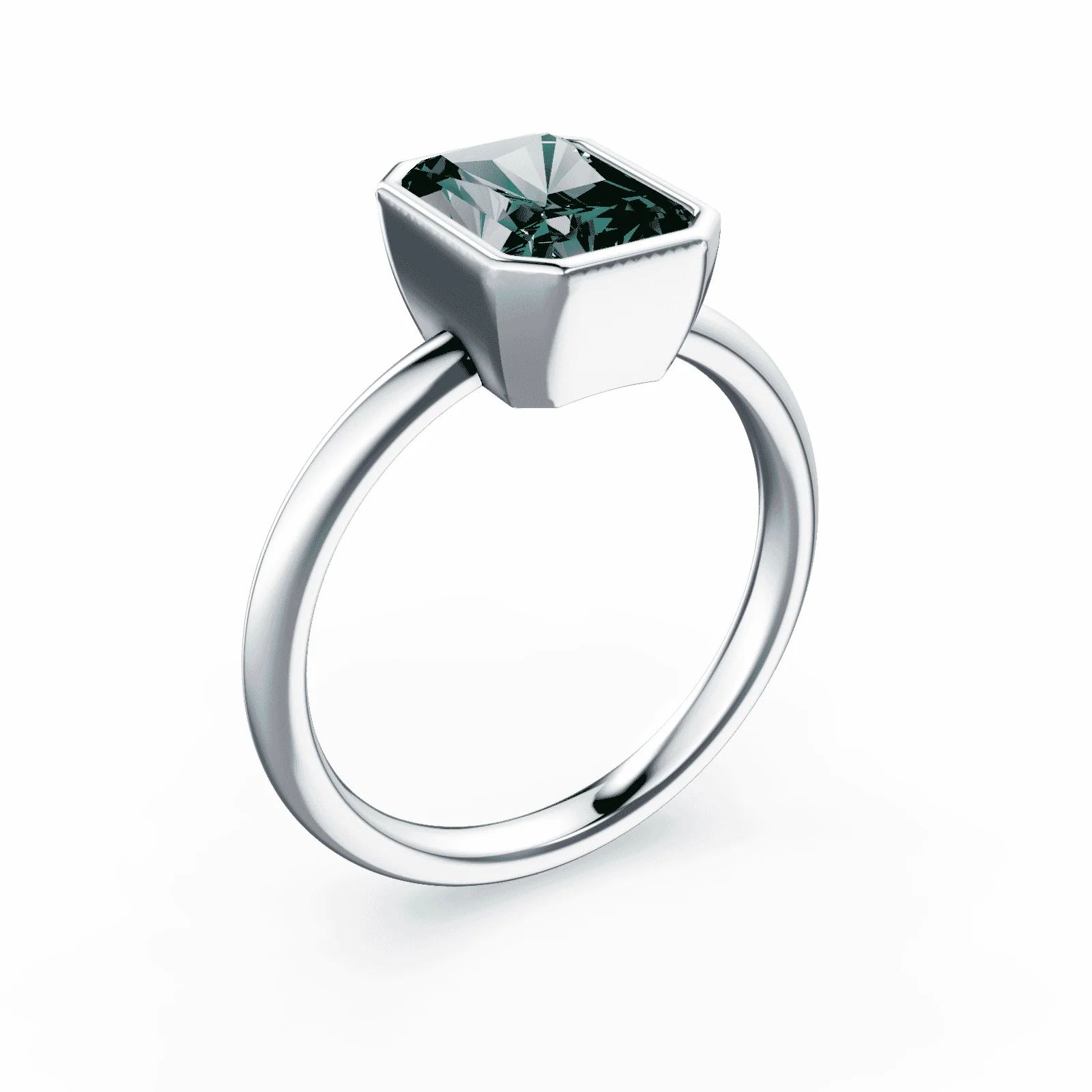 Radiant Cut Bezel Green Diamond Ring - Image 2