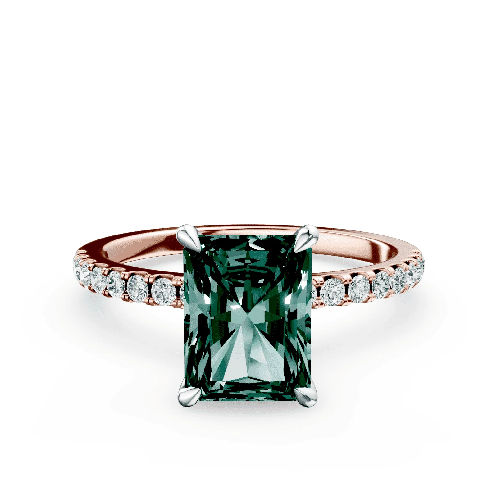 Radiant Cut Green Diamond Pave Ring