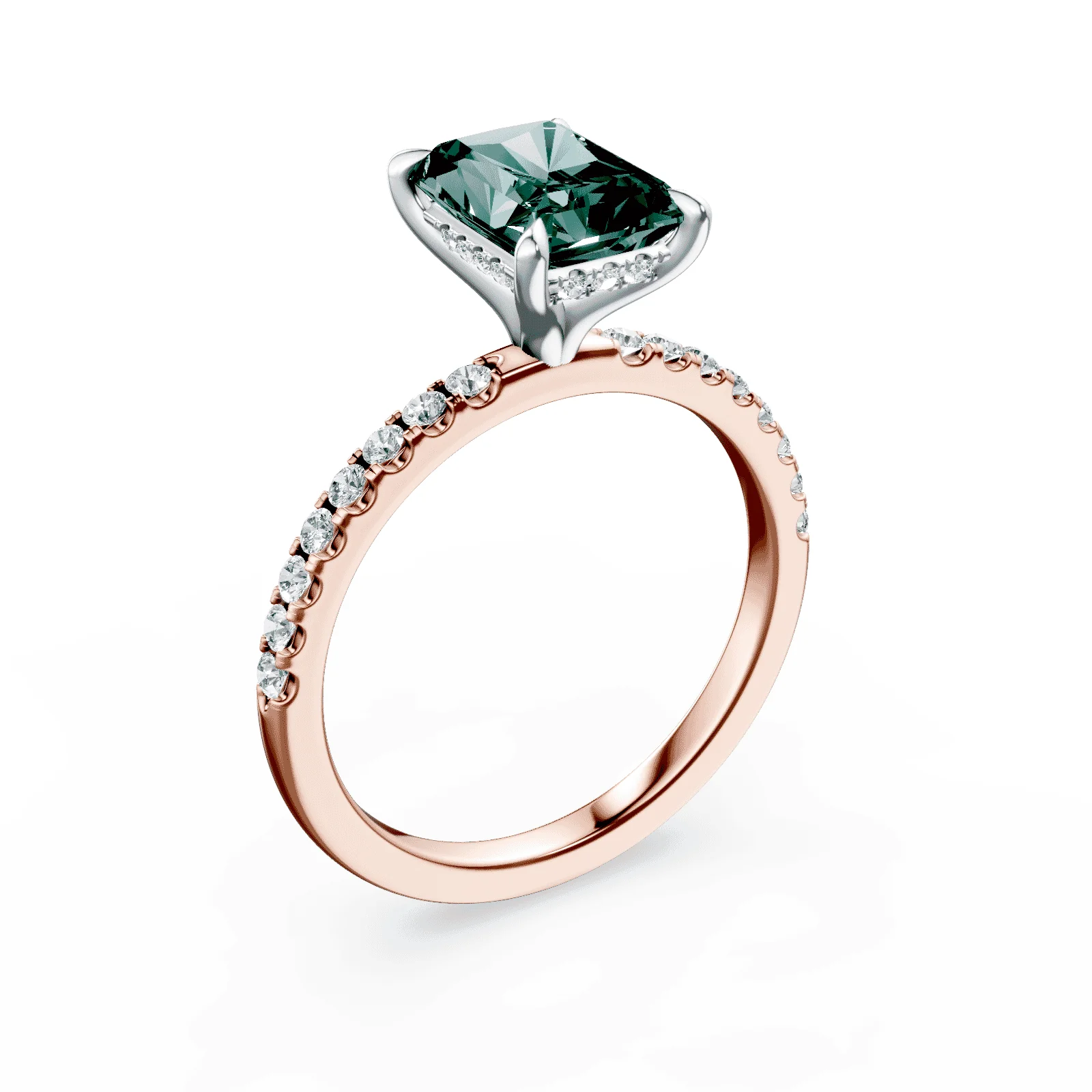 Radiant Cut Green Diamond Pave Ring - Image 2