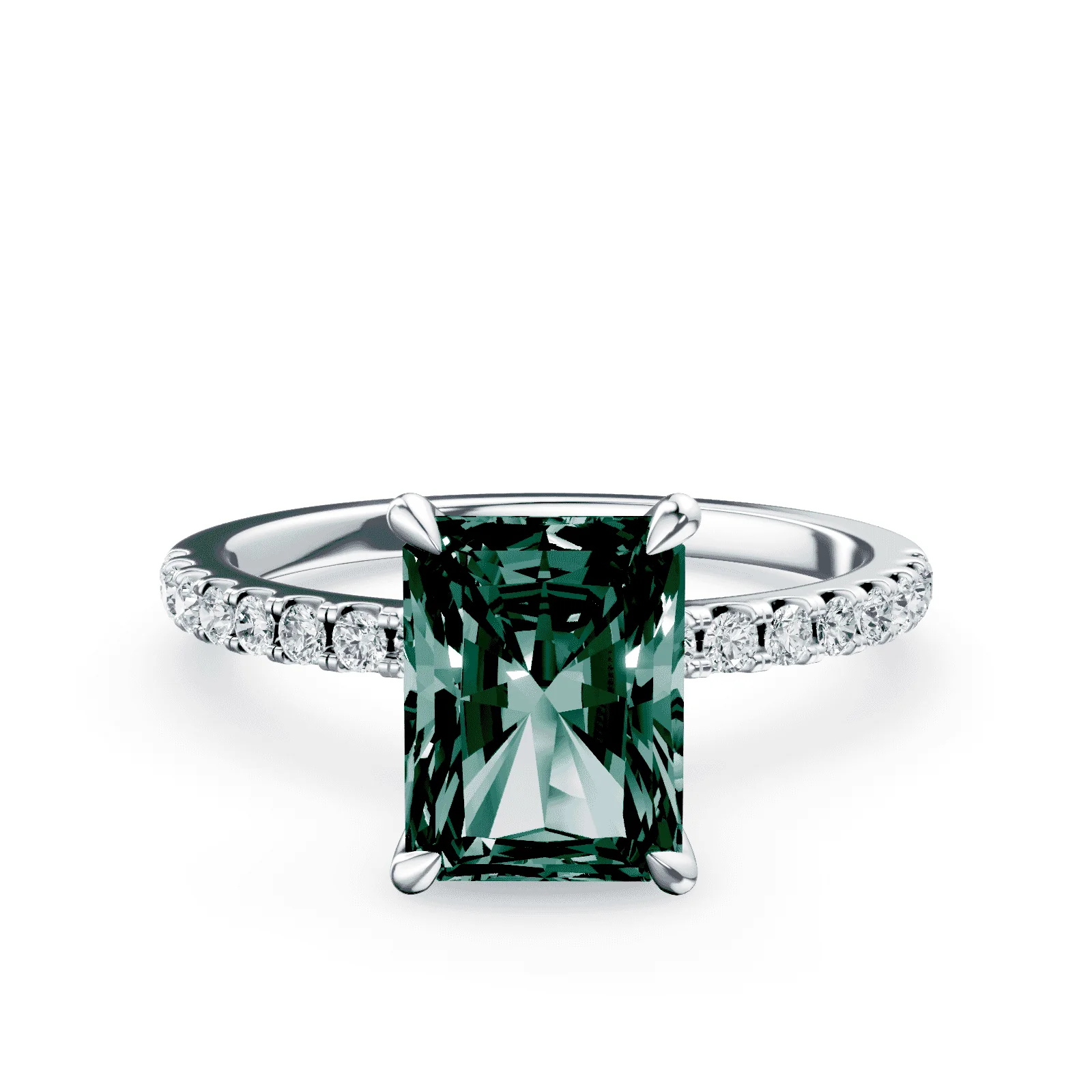 Radiant Cut Green Diamond Pave Ring