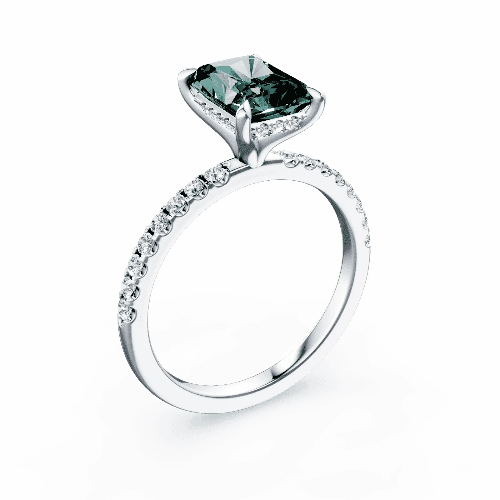 Radiant Cut Green Diamond Pave Ring - Image 2