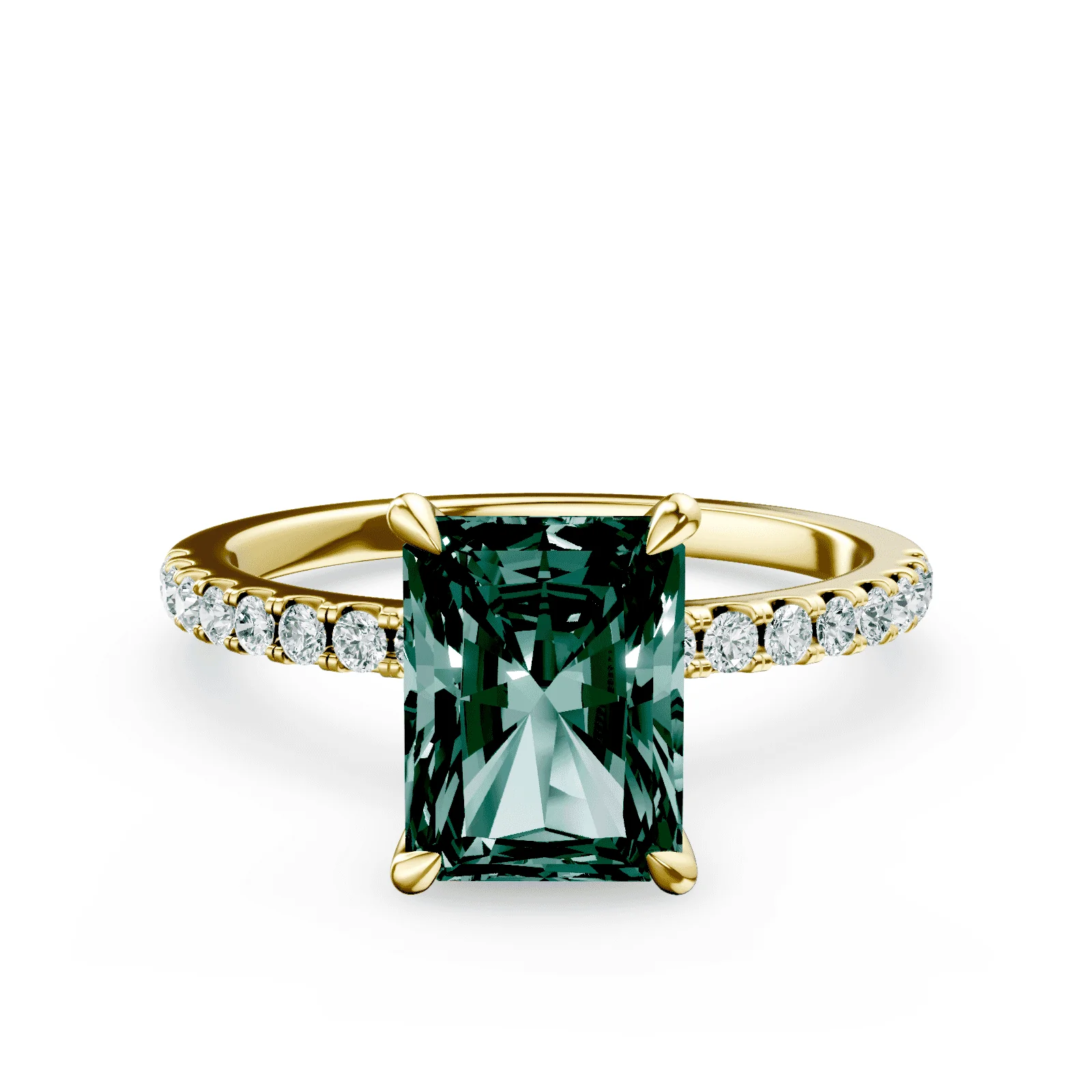 Radiant Cut Green Diamond Pave Ring