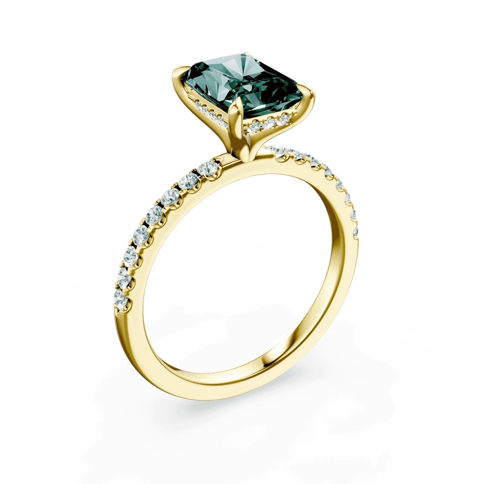 Radiant Cut Green Diamond Pave Ring - Image 2