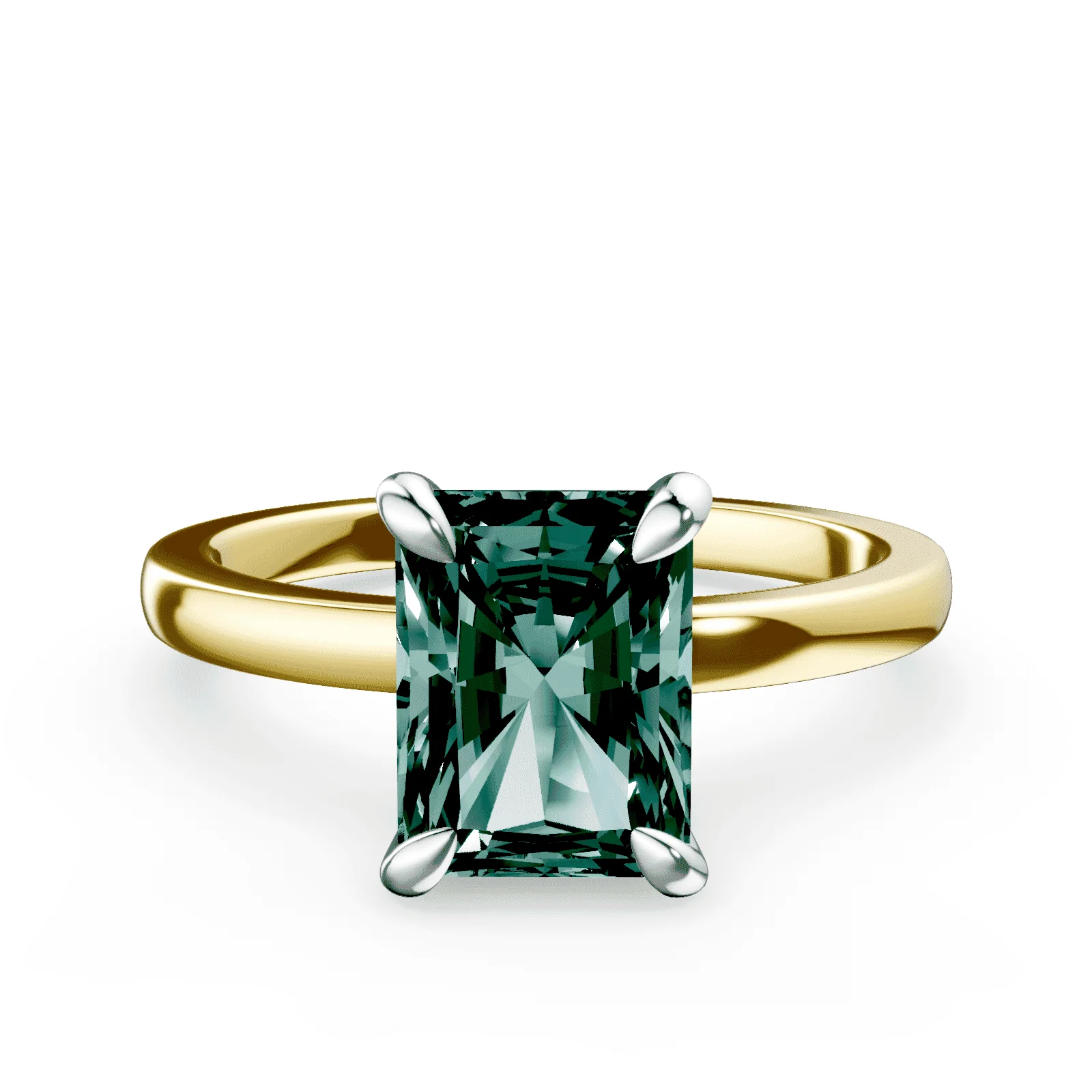 Radiant Cut Low Profile Green Diamond Ring