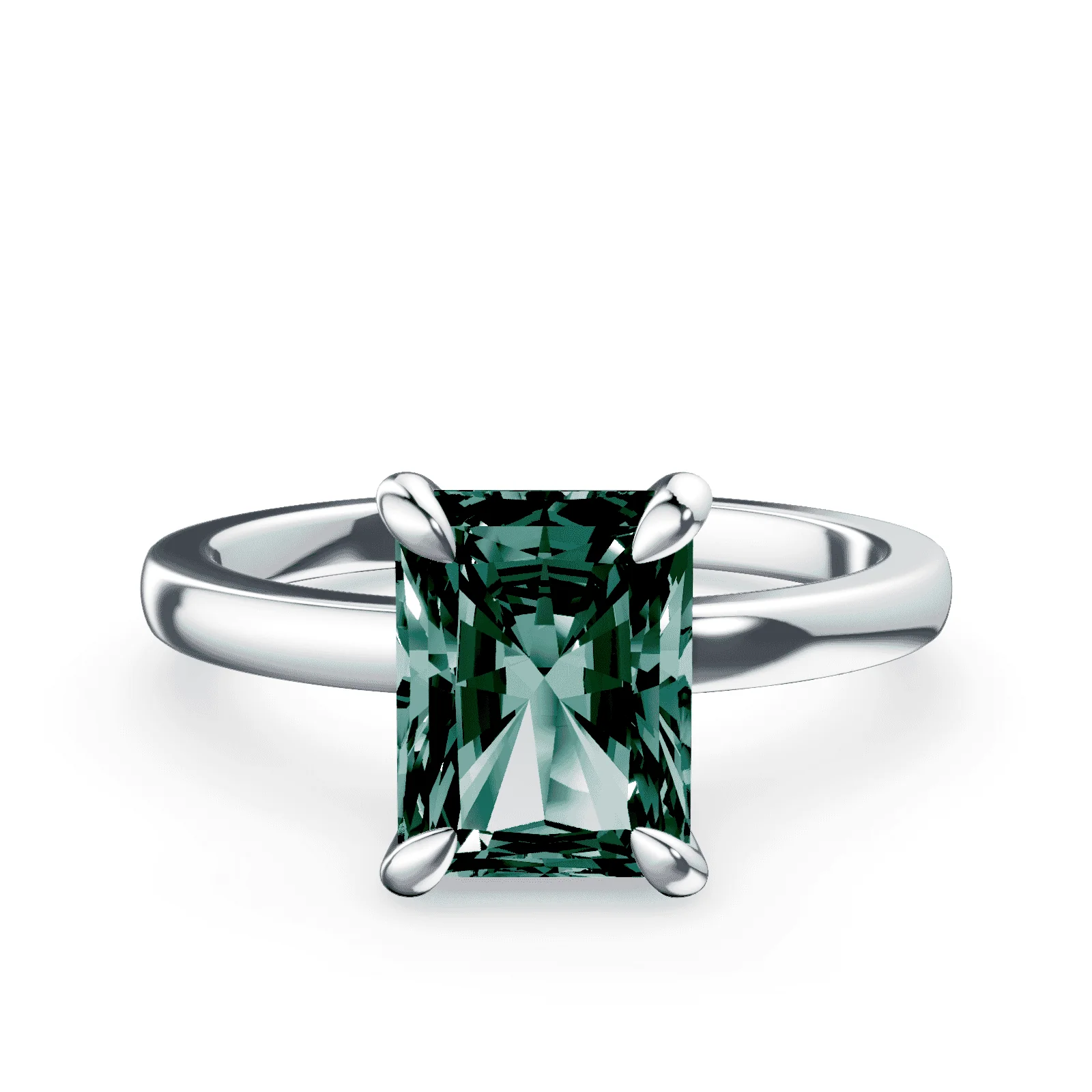 Radiant Cut Low Profile Green Diamond Ring