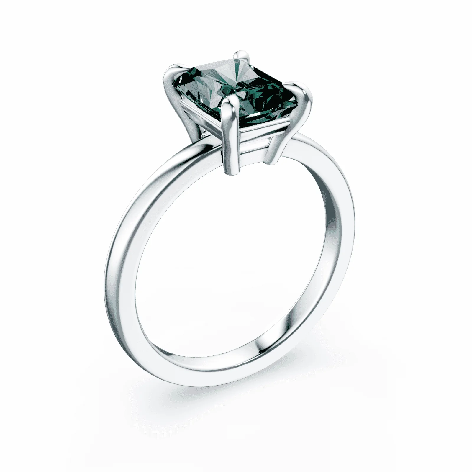 Radiant Cut Low Profile Green Diamond Ring - Image 2