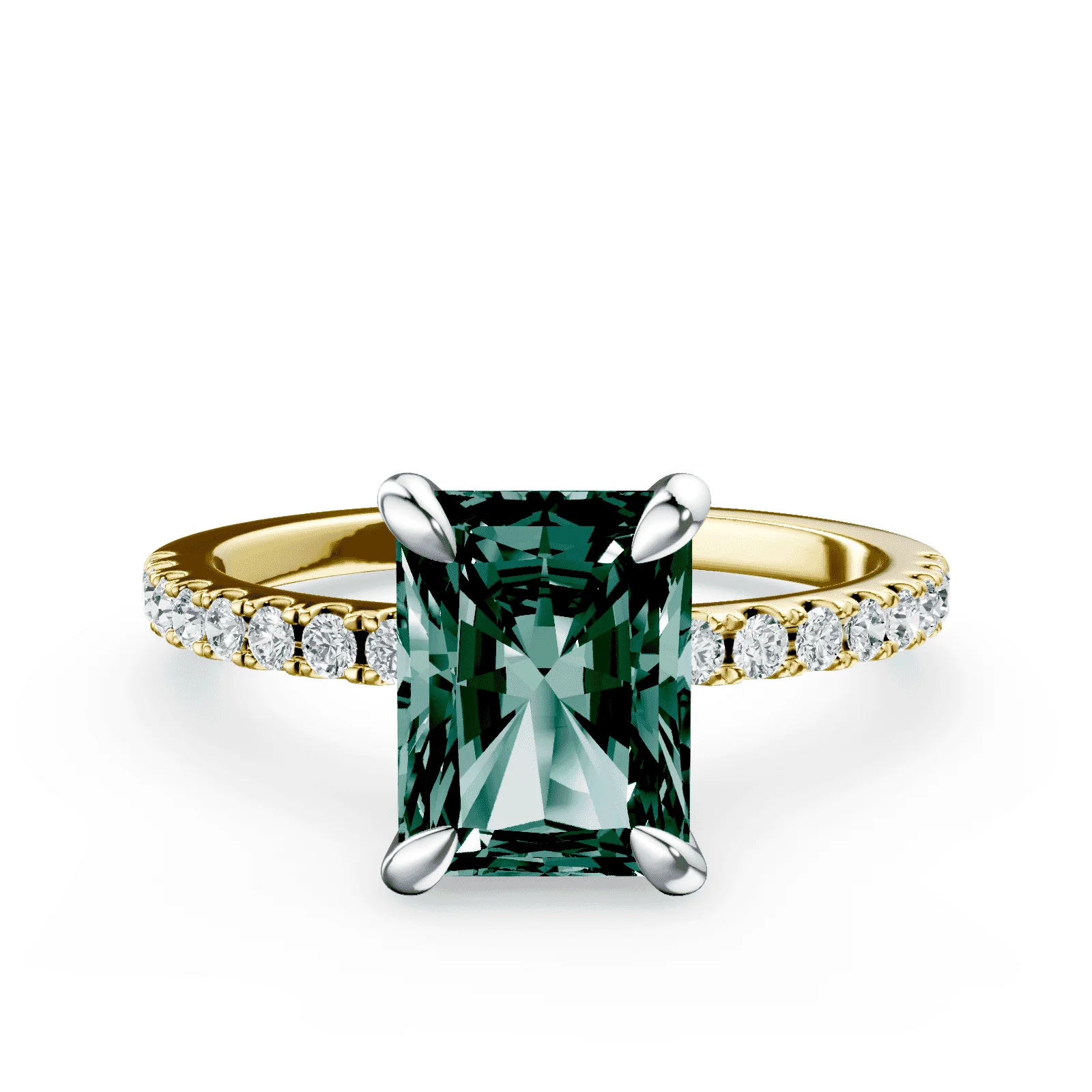 Radiant Cut Low Profile Green Pave Ring