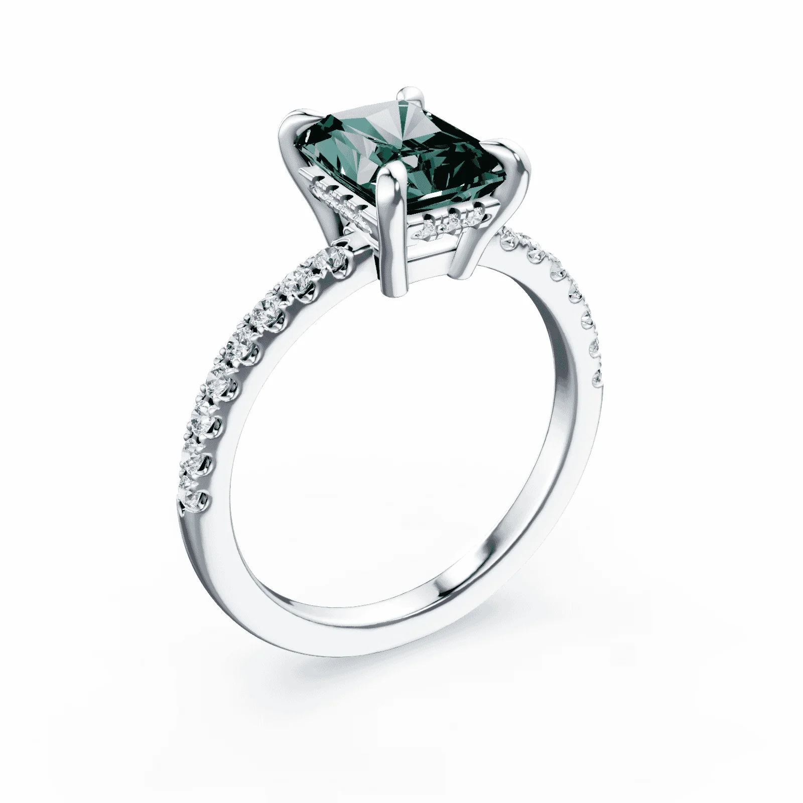 Radiant Cut Low Profile Green Pave Ring - Image 2