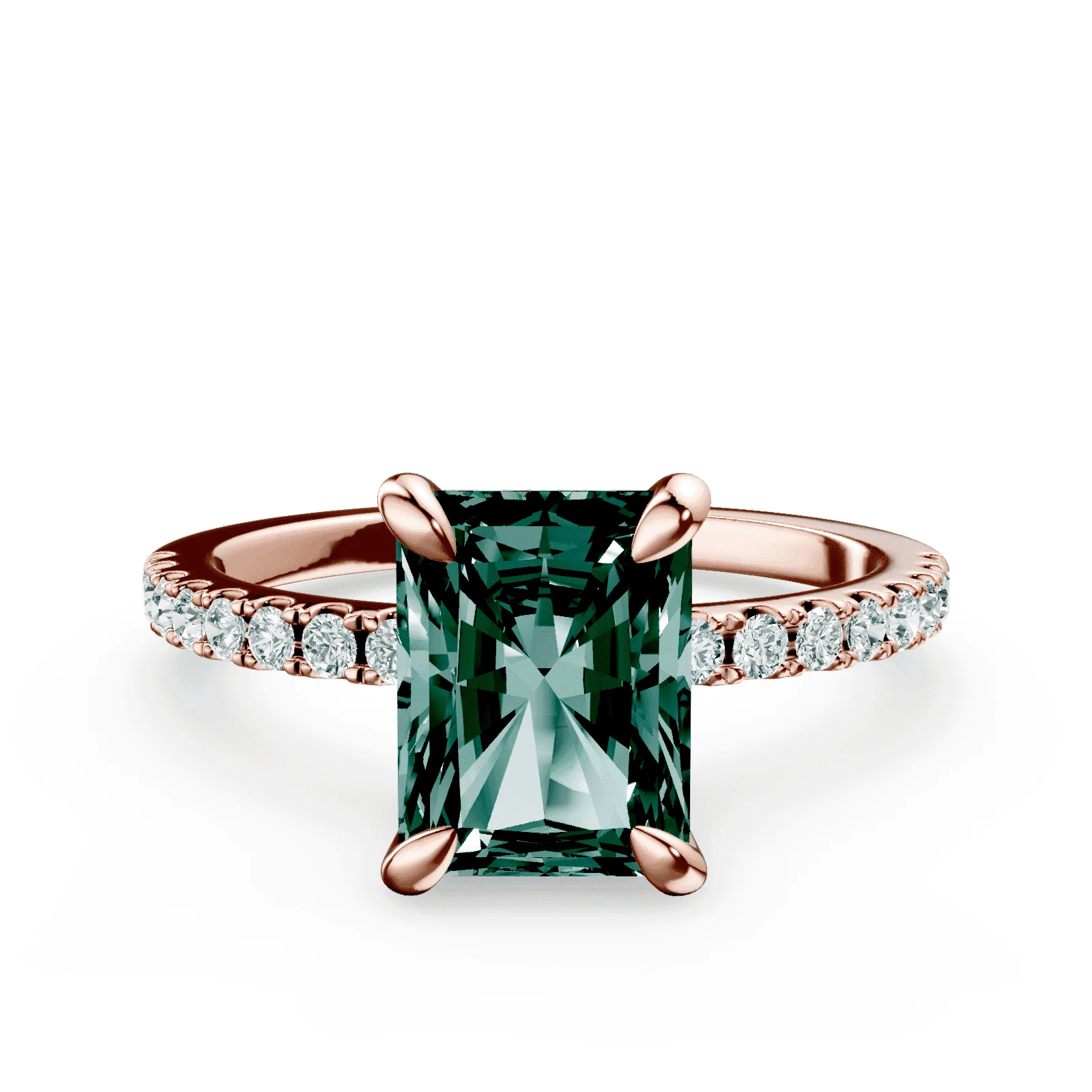 Radiant Cut Low Profile Green Pave Ring