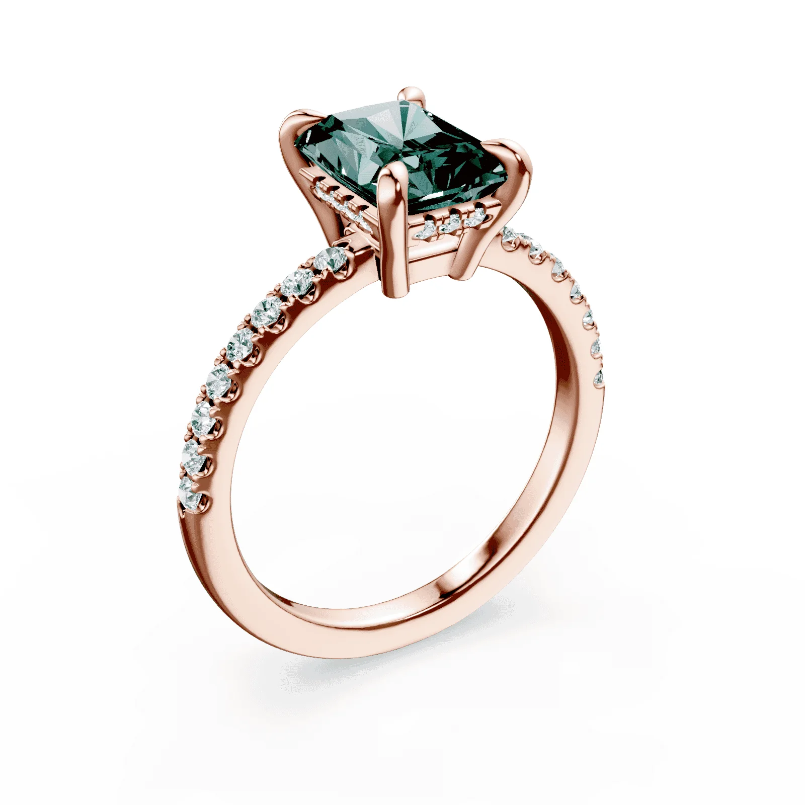 Radiant Cut Low Profile Green Pave Ring - Image 2
