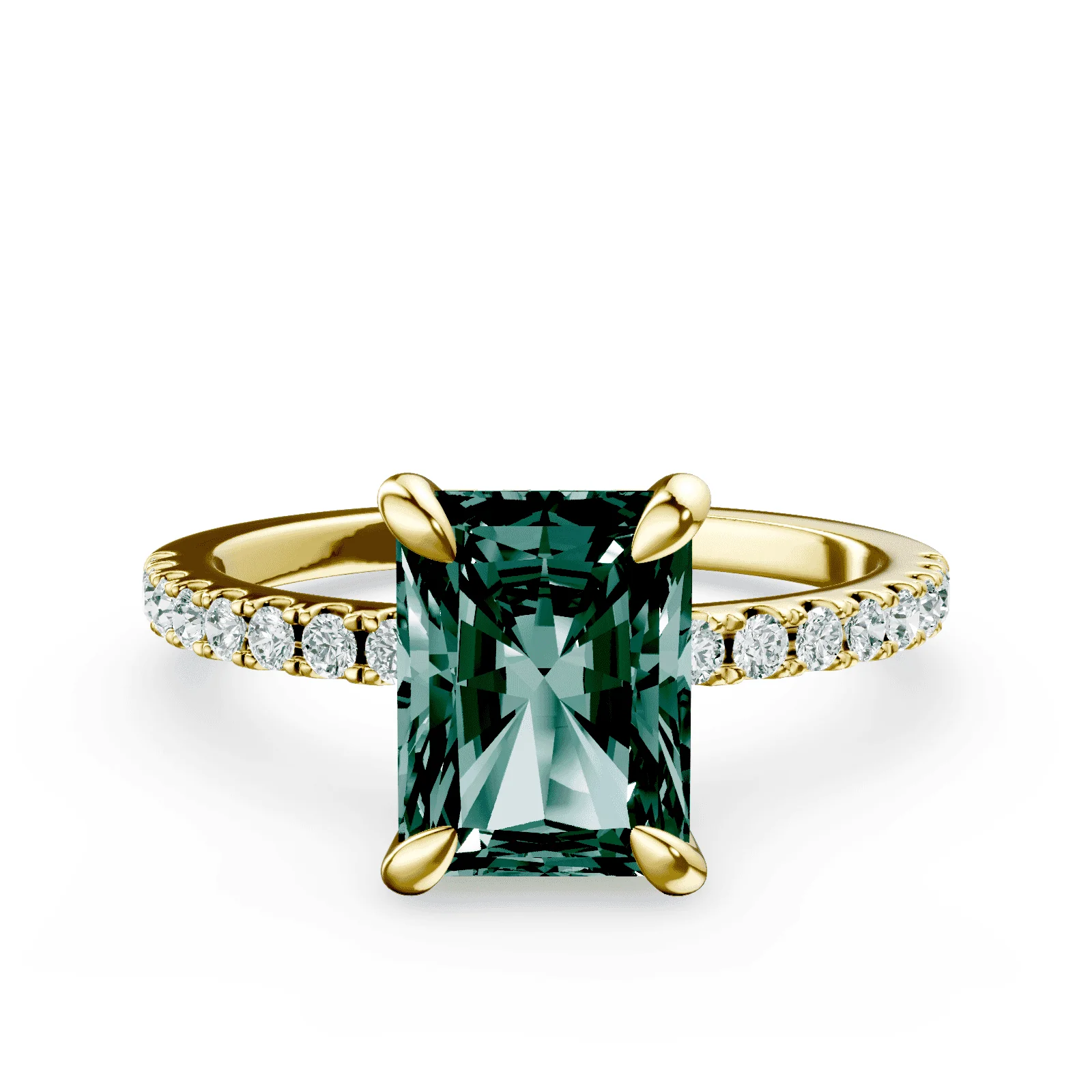 Radiant Cut Low Profile Green Pave Ring