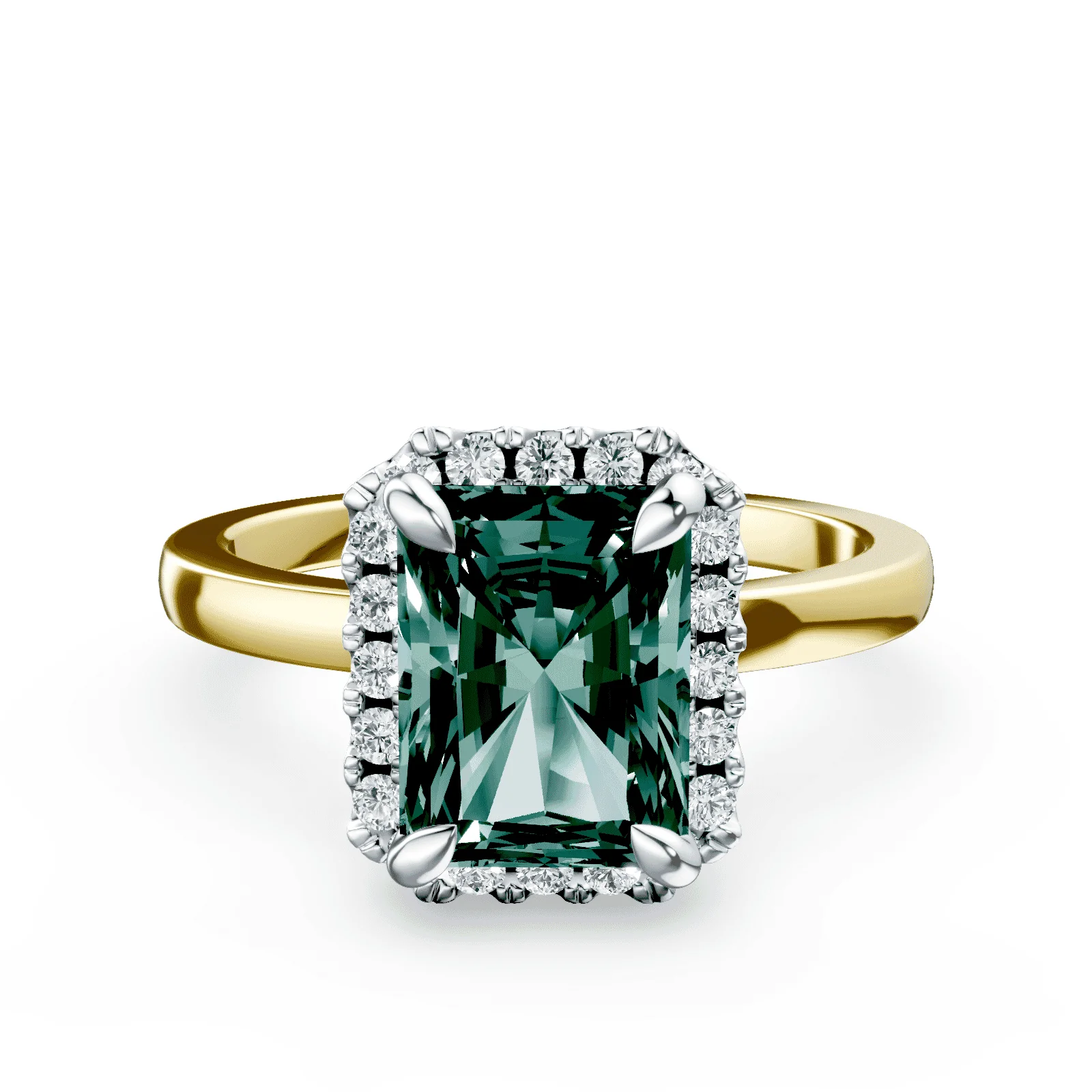 Radiant Cut Halo Green Diamond Ring